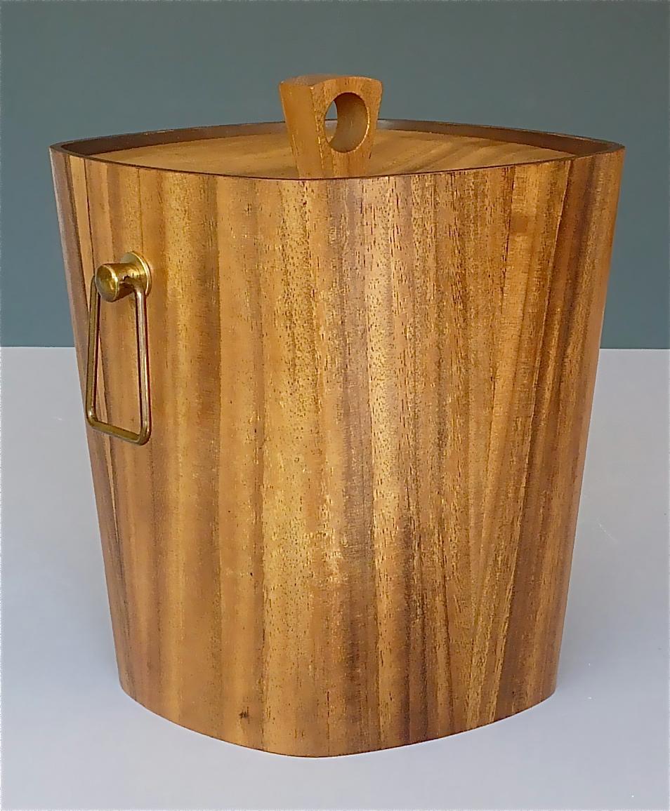 Large Danish Midcentury Ice Bucket Wine Cooler Teak Walnut Patinated Brass 1950s 2