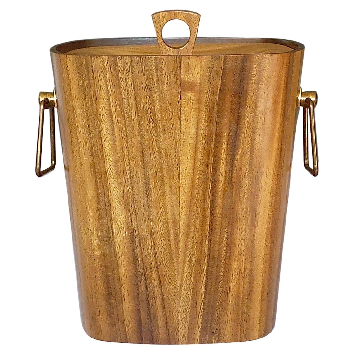 Large Danish Midcentury Ice Bucket Wine Cooler Teak Walnut Patinated Brass 1950s