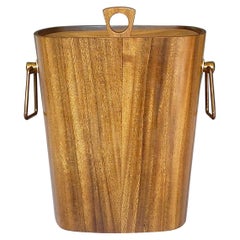 Large Danish Midcentury Ice Bucket Wine Cooler Teak Walnut Patinated Brass 1950s