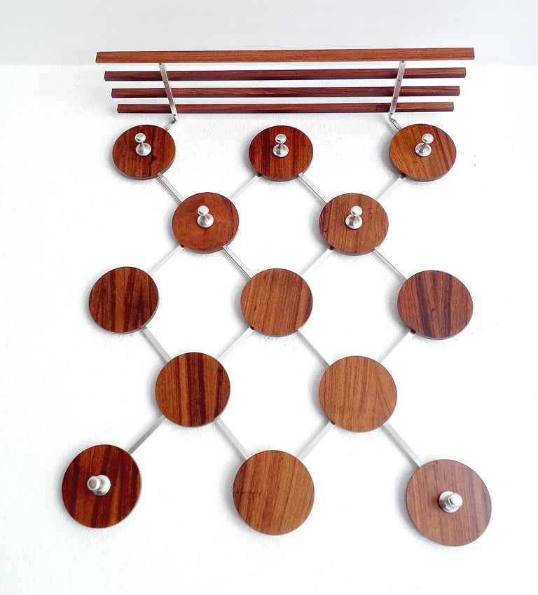 Large Danish MidCentury Modern Wall Mounted Coat Rack and Umbrella