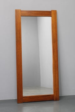 Large Danish Midcentury Teak Veneer Rectangular Wall Mirror, 1960s