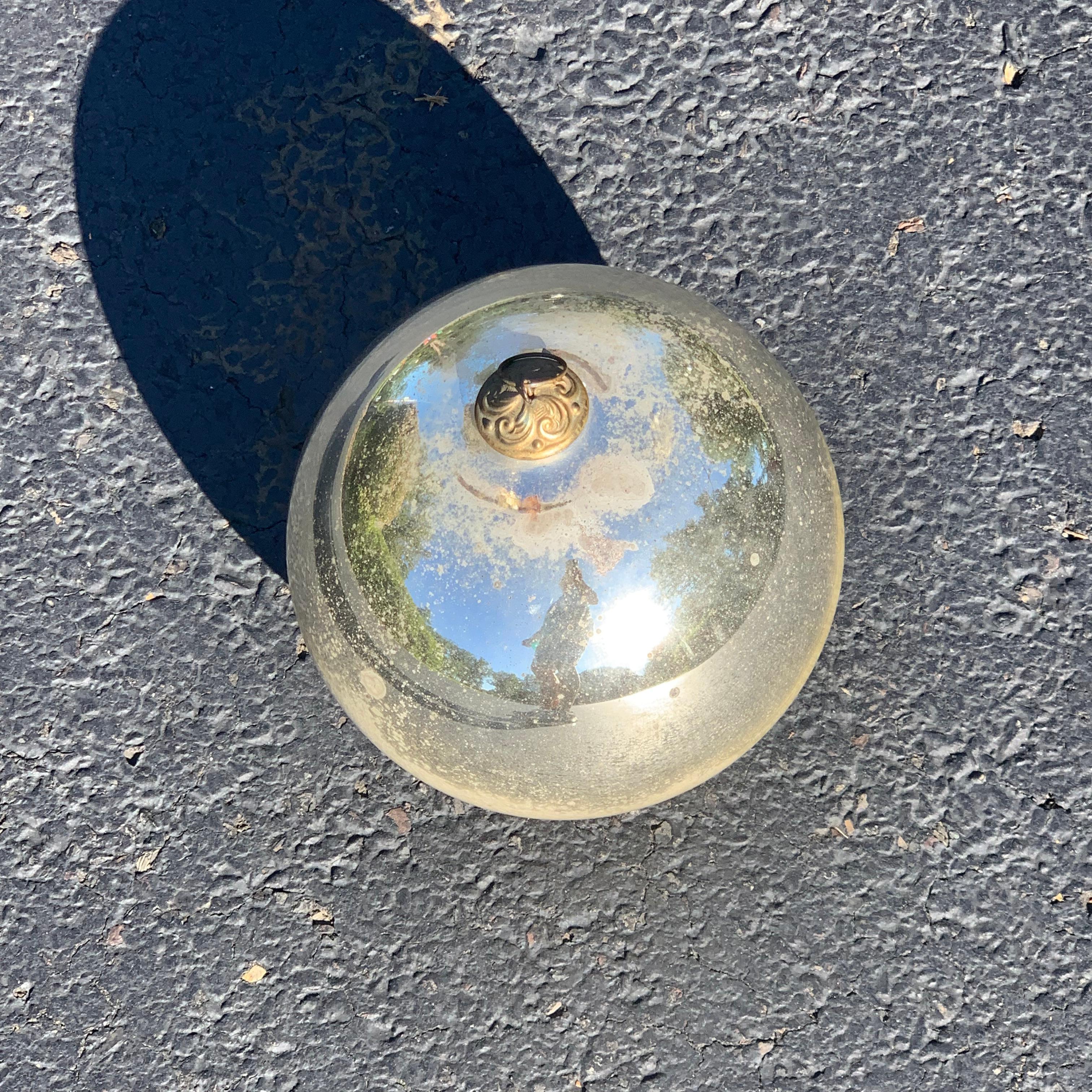 Large Danish Mirror Ball With Brass Hardware In Good Condition In Haddonfield, NJ