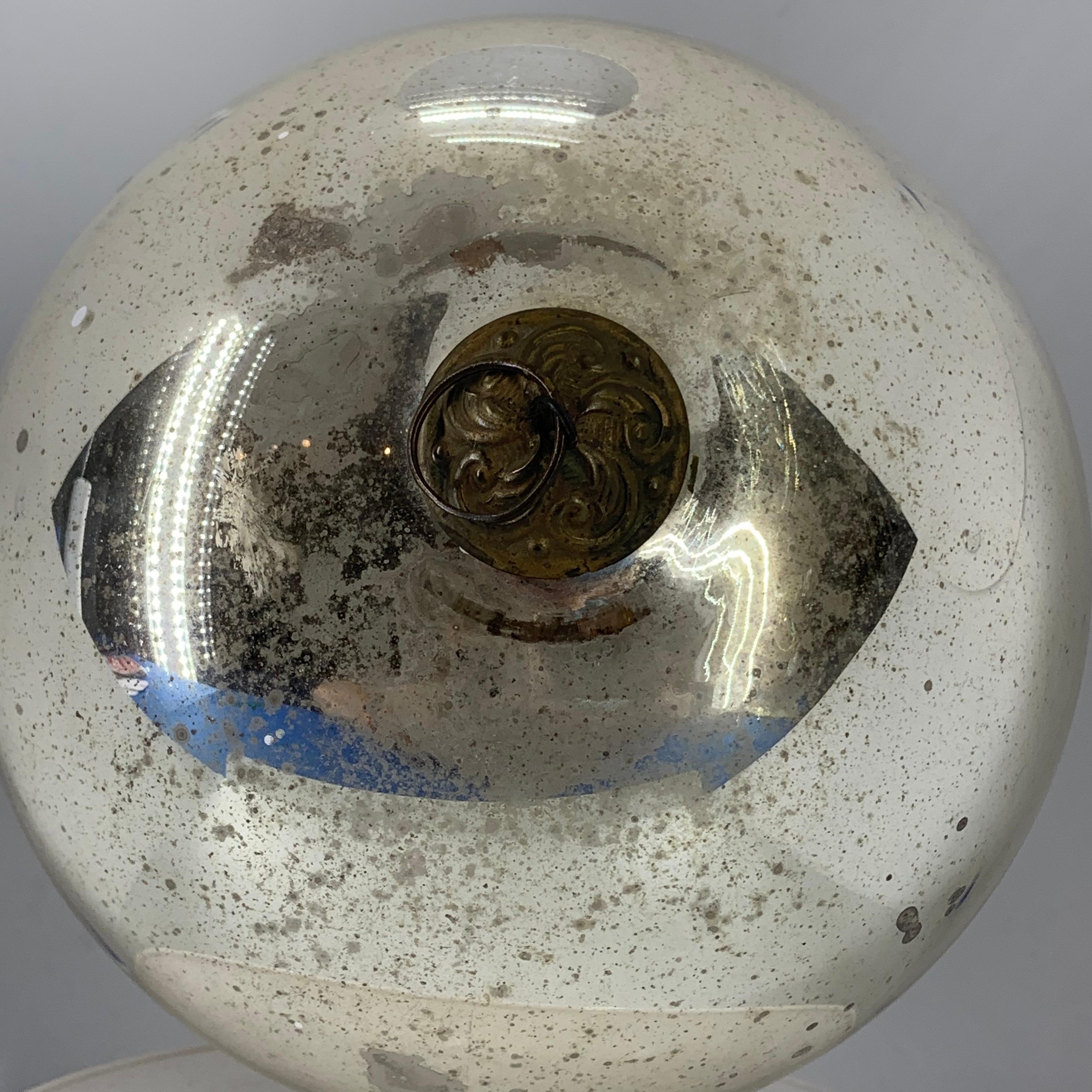 Art Glass Large Danish Mirror Ball With Brass Hardware