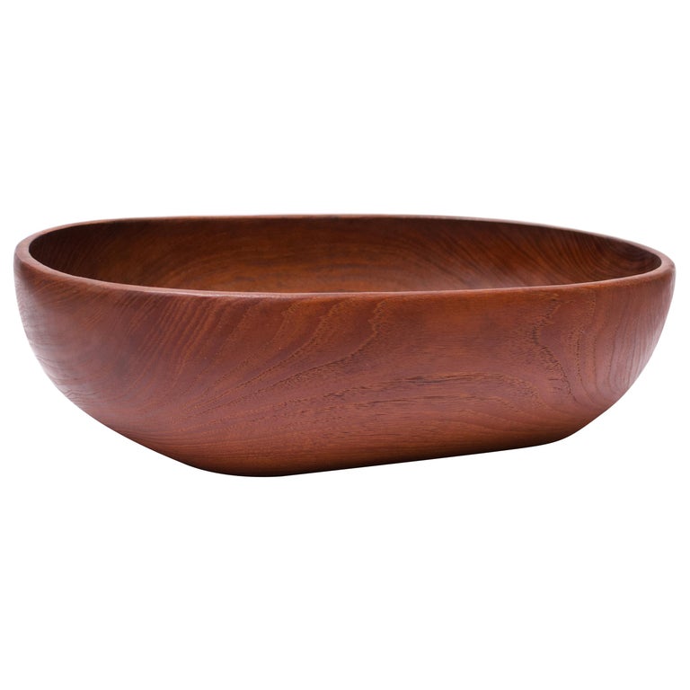 Large Danish Modern Carved Teakwood Fruit / Serving Bowl For Sale at