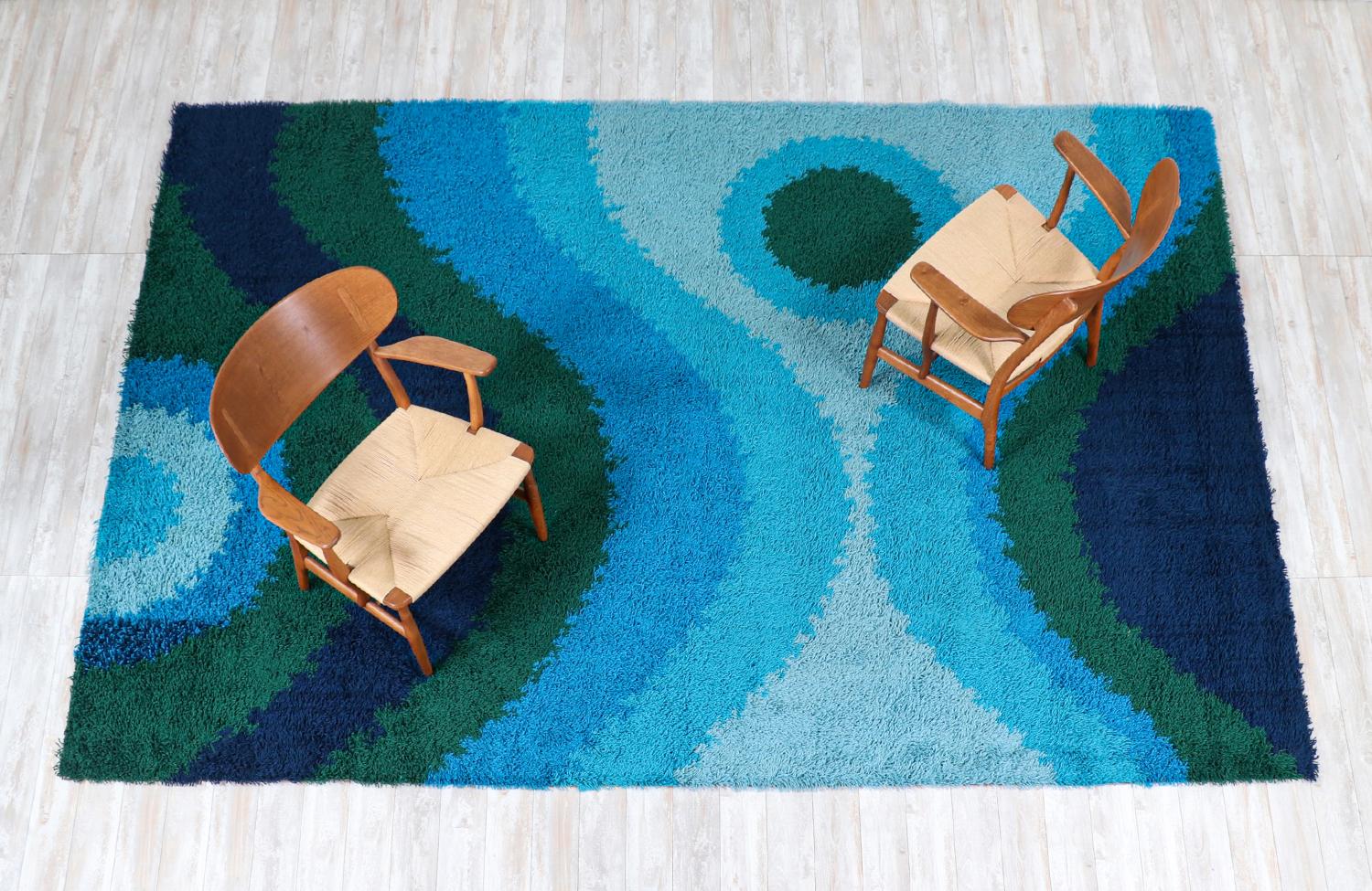 Mid-Century Modern Large Danish Modern Hand-Knotted Blue/Green Wool Rug by Rya
