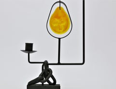 Large Danish Modern Iron Floor Sculpture with Holmegaard Suncatcher, 1960s