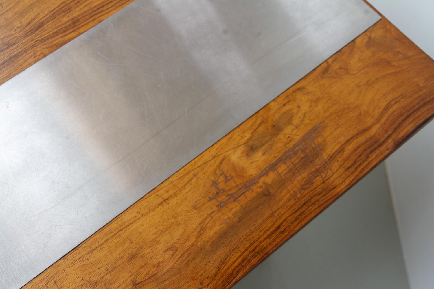 Large Danish Modern L-shaped Rosewood and Steel Desk with Sideboard, 1970s. For Sale 6