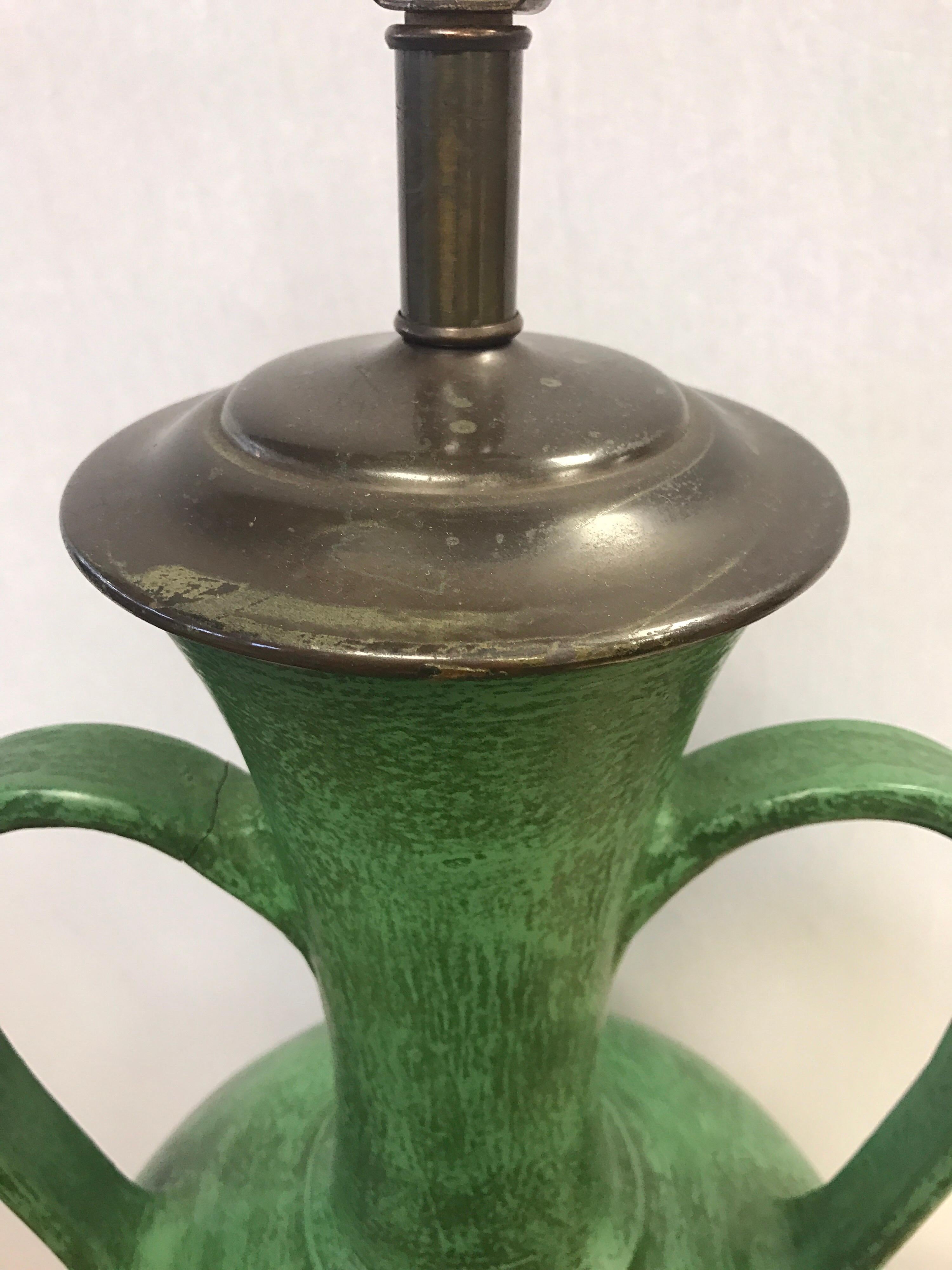 Large Danish Modern Midcentury Green Ceramic Lamp In Fair Condition In West Hartford, CT