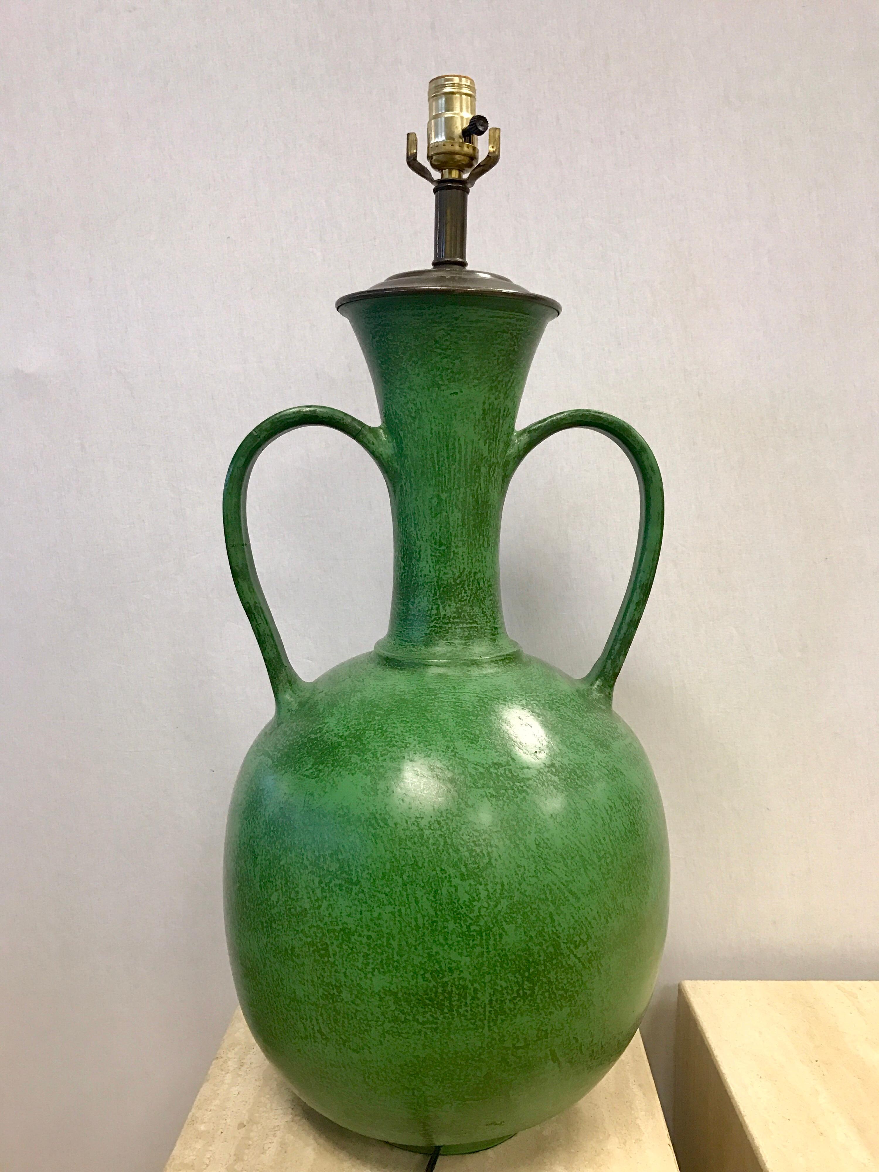 Large Danish Modern Midcentury Green Ceramic Lamp 1