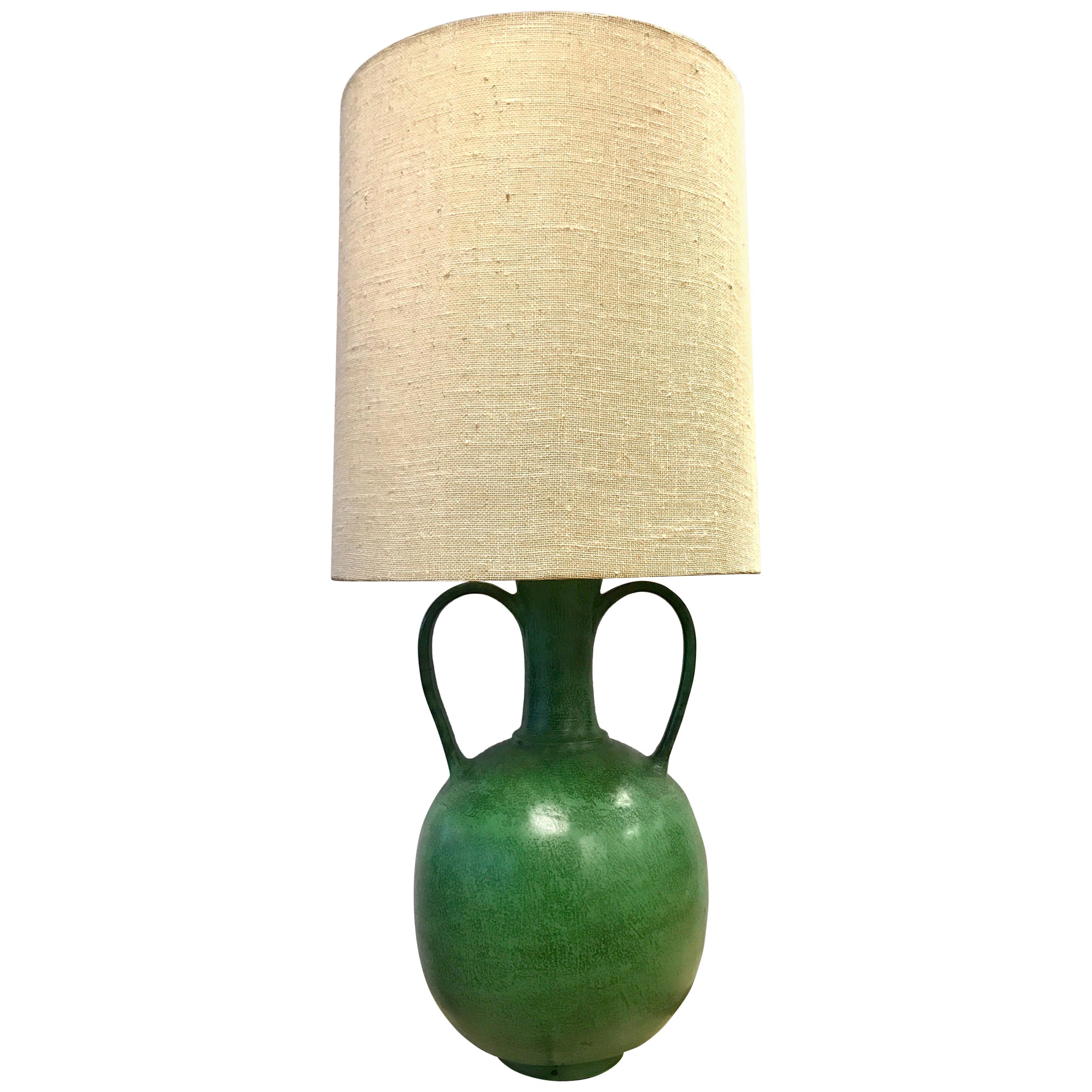 Large Danish Modern Midcentury Green Ceramic Lamp