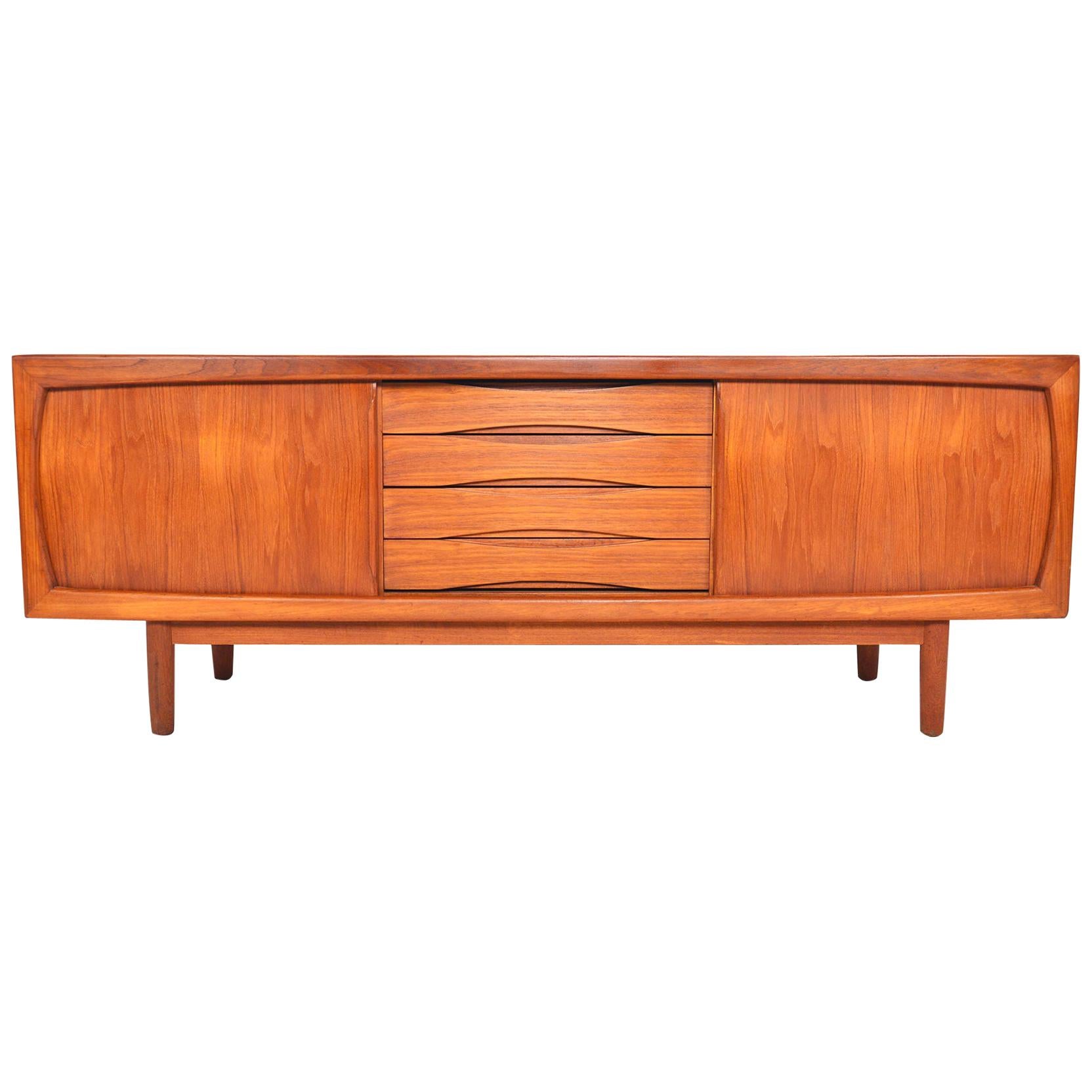 Large Danish Modern Sliding Door Credenza in Teak