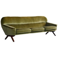 Large Danish Modern Teak and Mohair Sofa by Illum Wikkelso, Early 1960s Large Danish Modern Teak and Mohair Sofa by Illum Wikkelso, Early 1960s