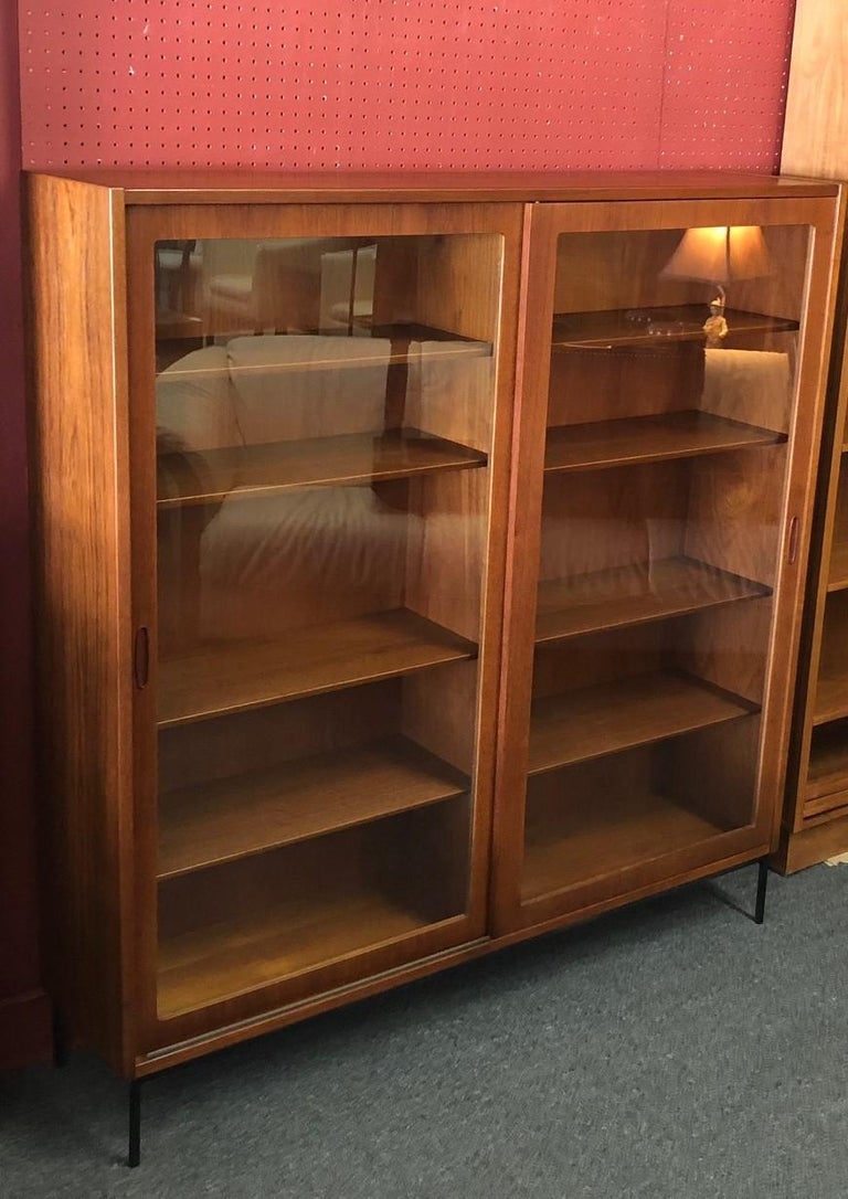 Large Danish Modern Teak Bookcase with Sliding Glass Doors ...