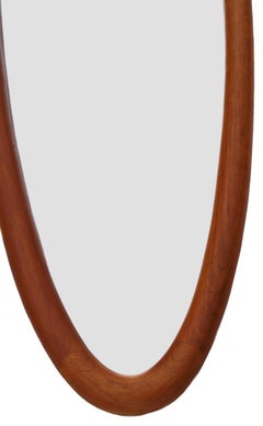 Large Danish Modern Teak Frame Narrow Oval Full Length Wall Mirror