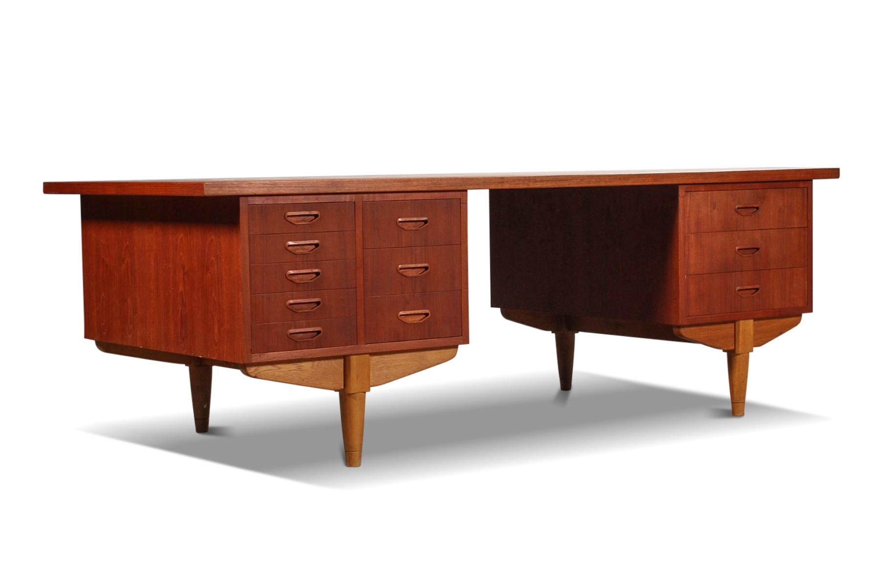 Other Large Danish Modern Teak + Oak Partners Desk For Sale