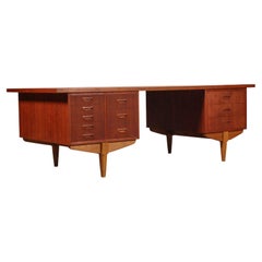 Vintage Large Danish Modern Teak + Oak Partners Desk