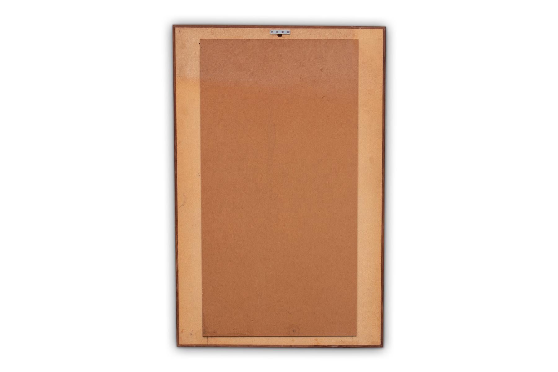 Large Danish Modern Wall Mirror in Rosewood + Ceramic Art Tile For Sale 1