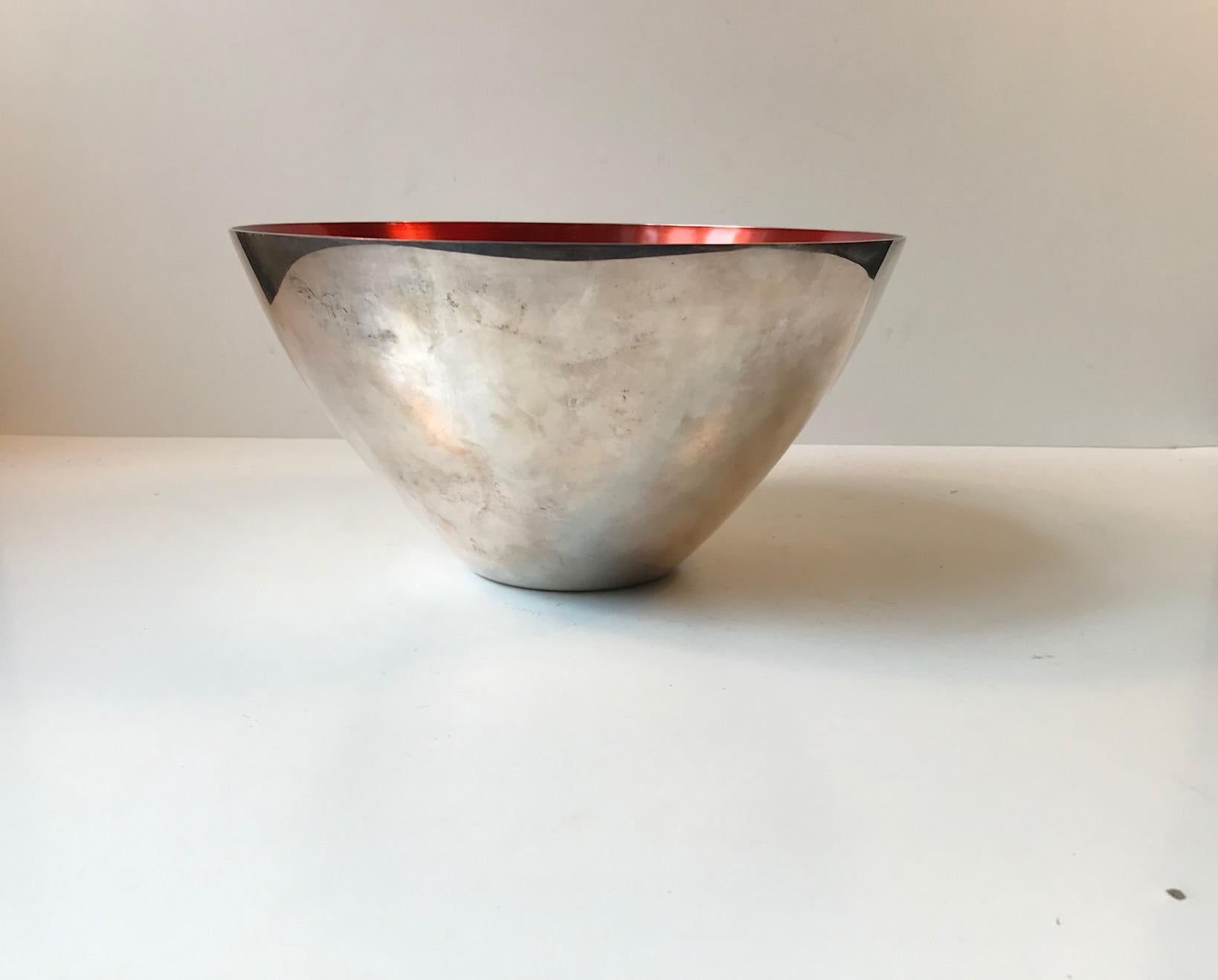 Large Danish Modernist Bowl in Silver Plate and Enamel by DGS, 1950s In Good Condition For Sale In Esbjerg, DK