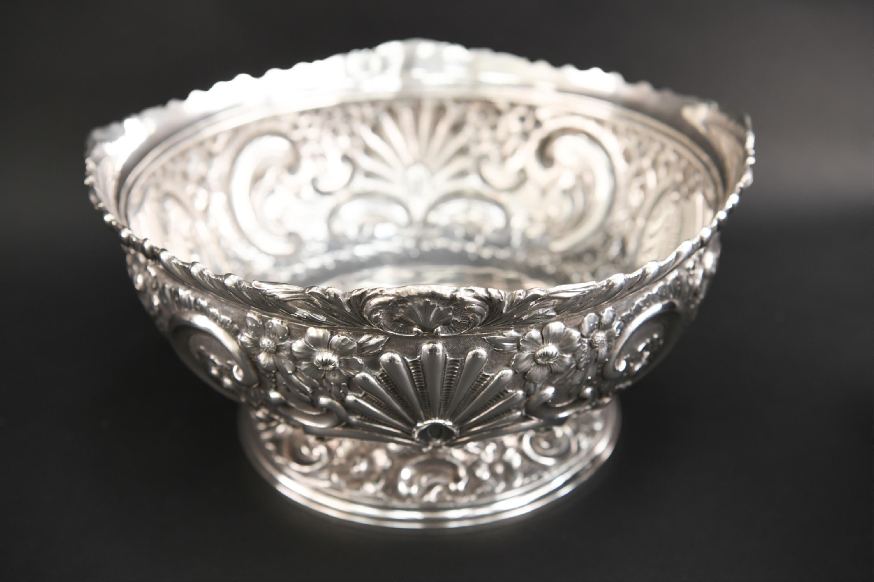 Large Danish Repousse Sterling Silver Bowl For Sale 5