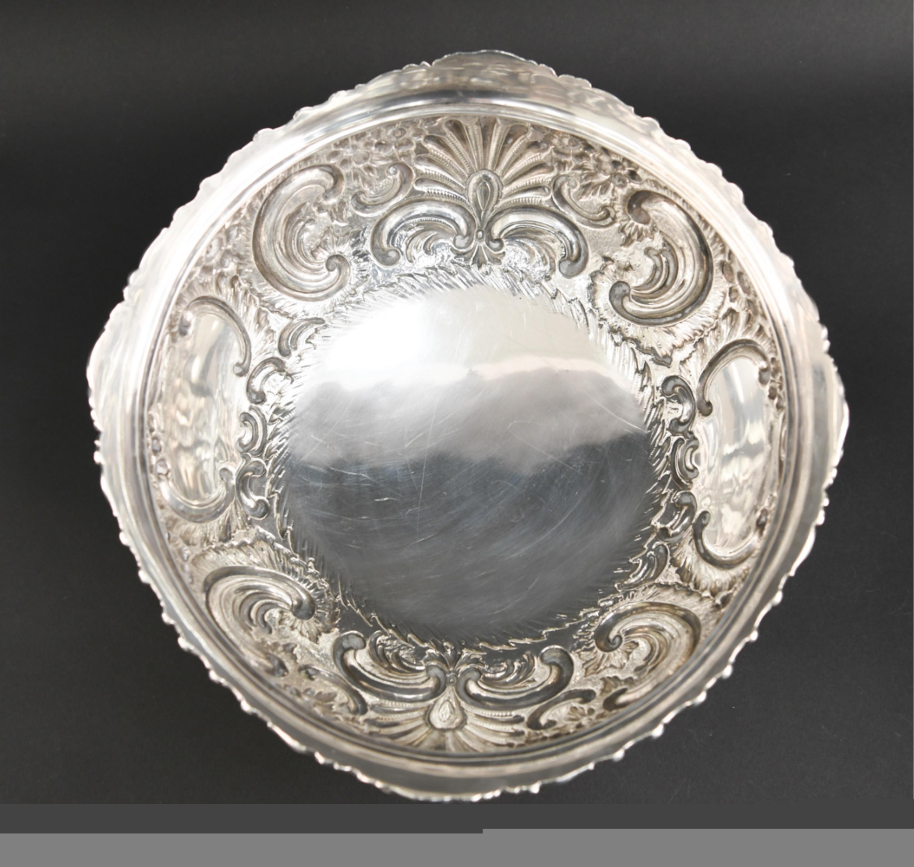 Large Danish Repousse Sterling Silver Bowl For Sale 7