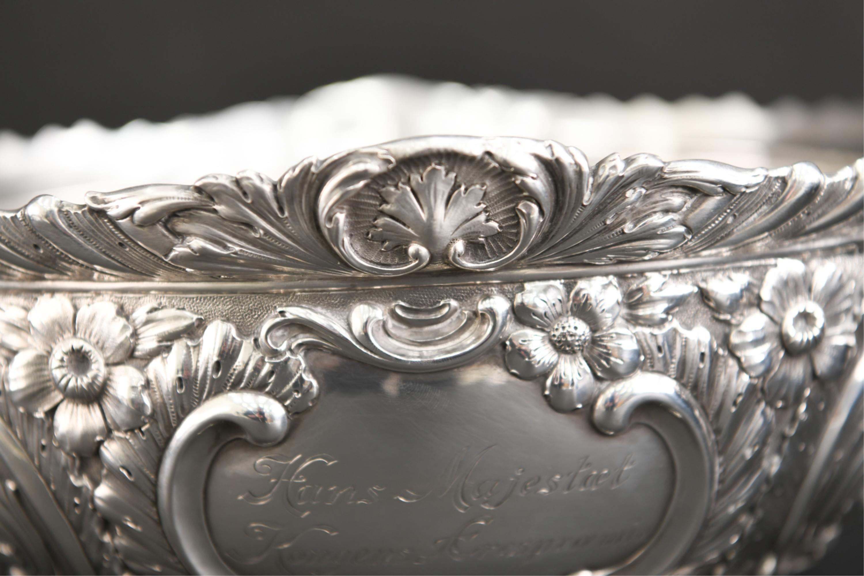 Large Danish Repousse Sterling Silver Bowl In Good Condition For Sale In Norwalk, CT