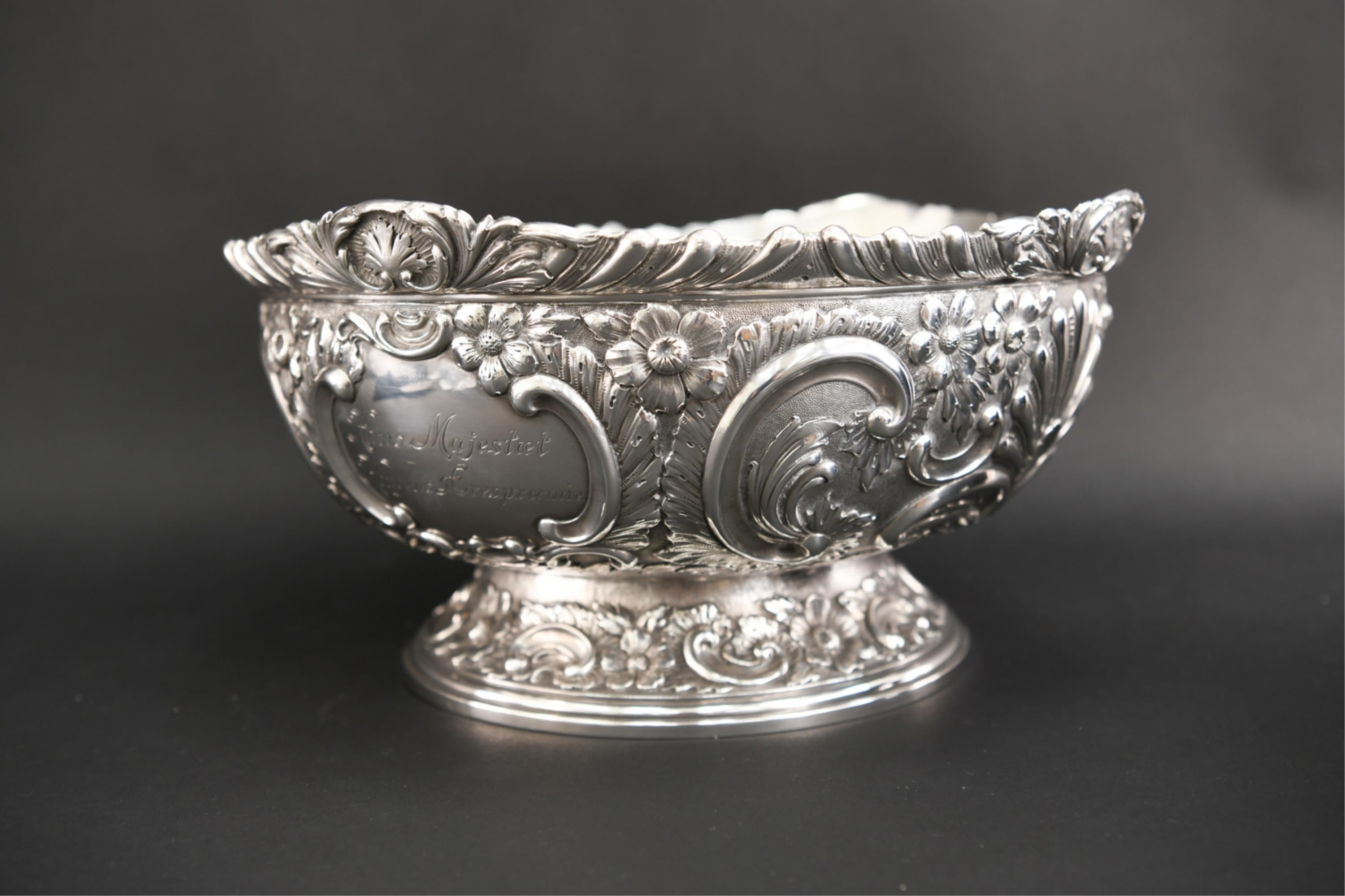 Early 20th Century Large Danish Repousse Sterling Silver Bowl For Sale