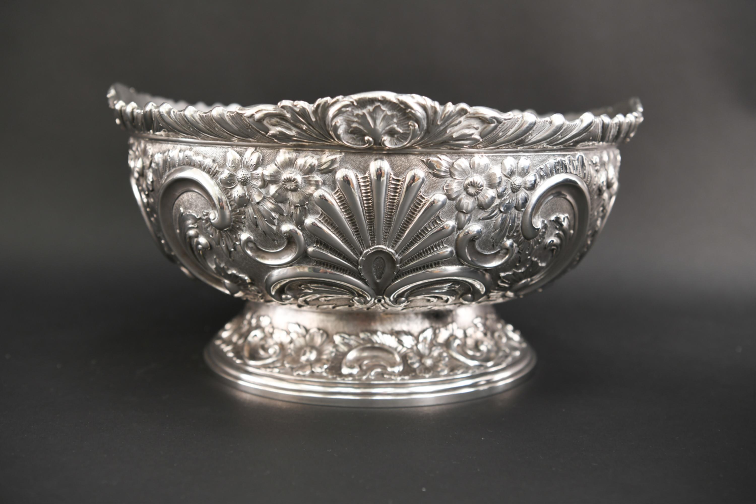 Large Danish Repousse Sterling Silver Bowl For Sale 1