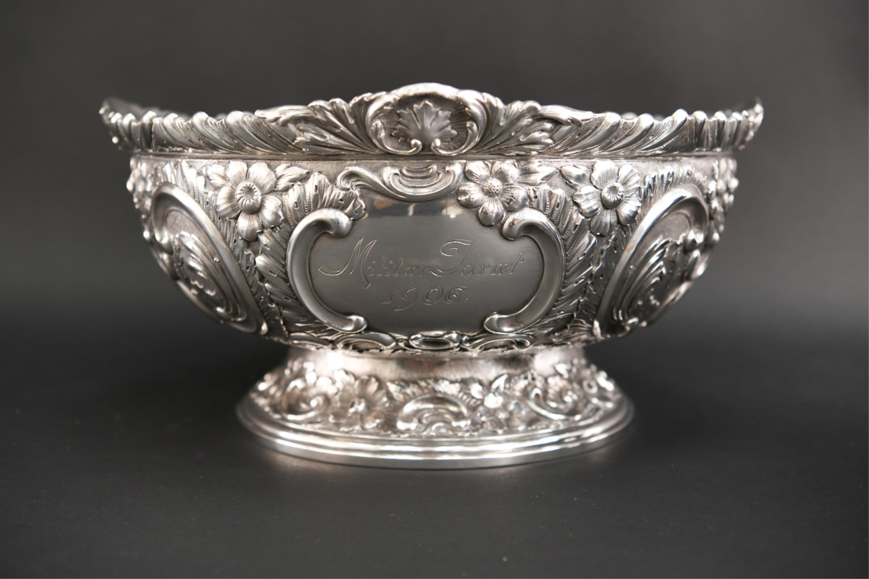 Large Danish Repousse Sterling Silver Bowl For Sale 2