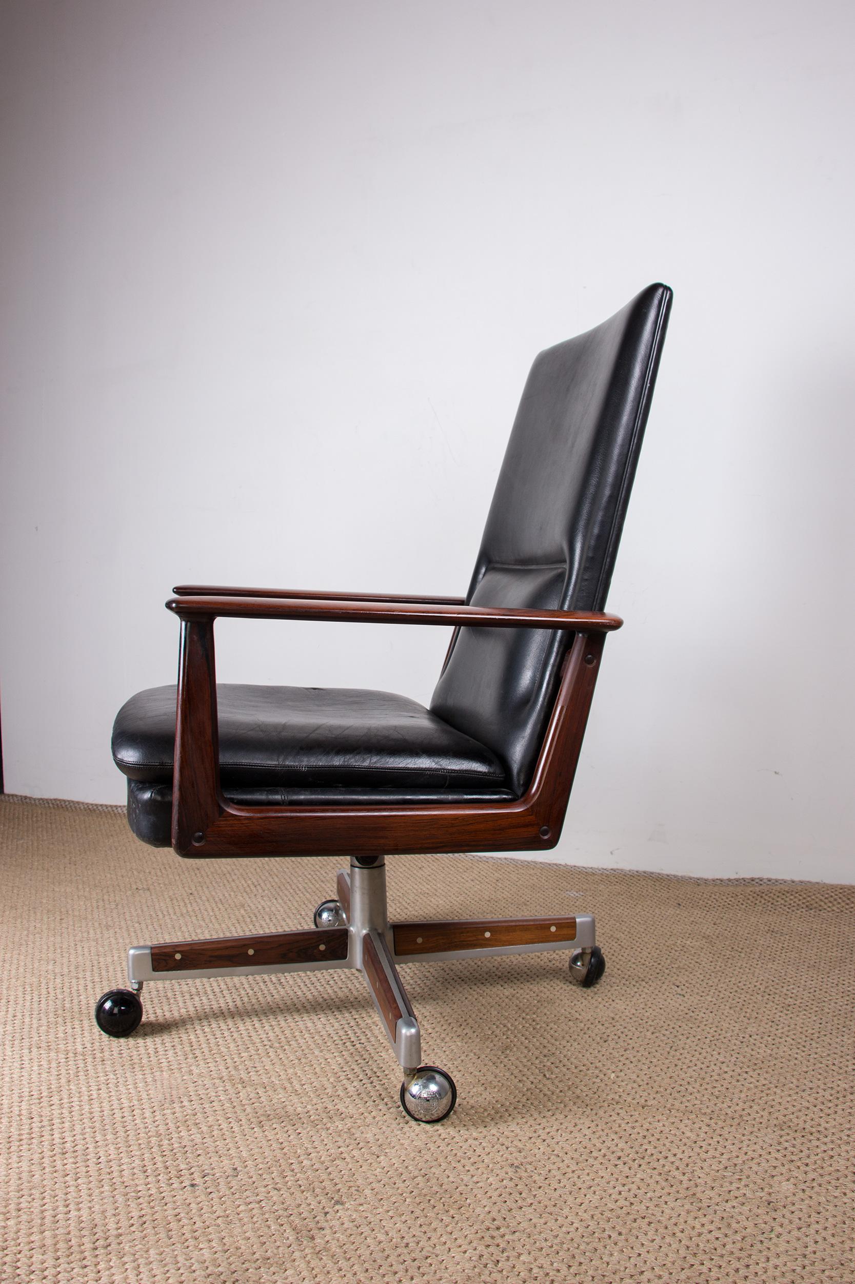 Large Danish Rio Rosewood & Leather Model 419 Desk Chair by Arne Vodder Sibast 5