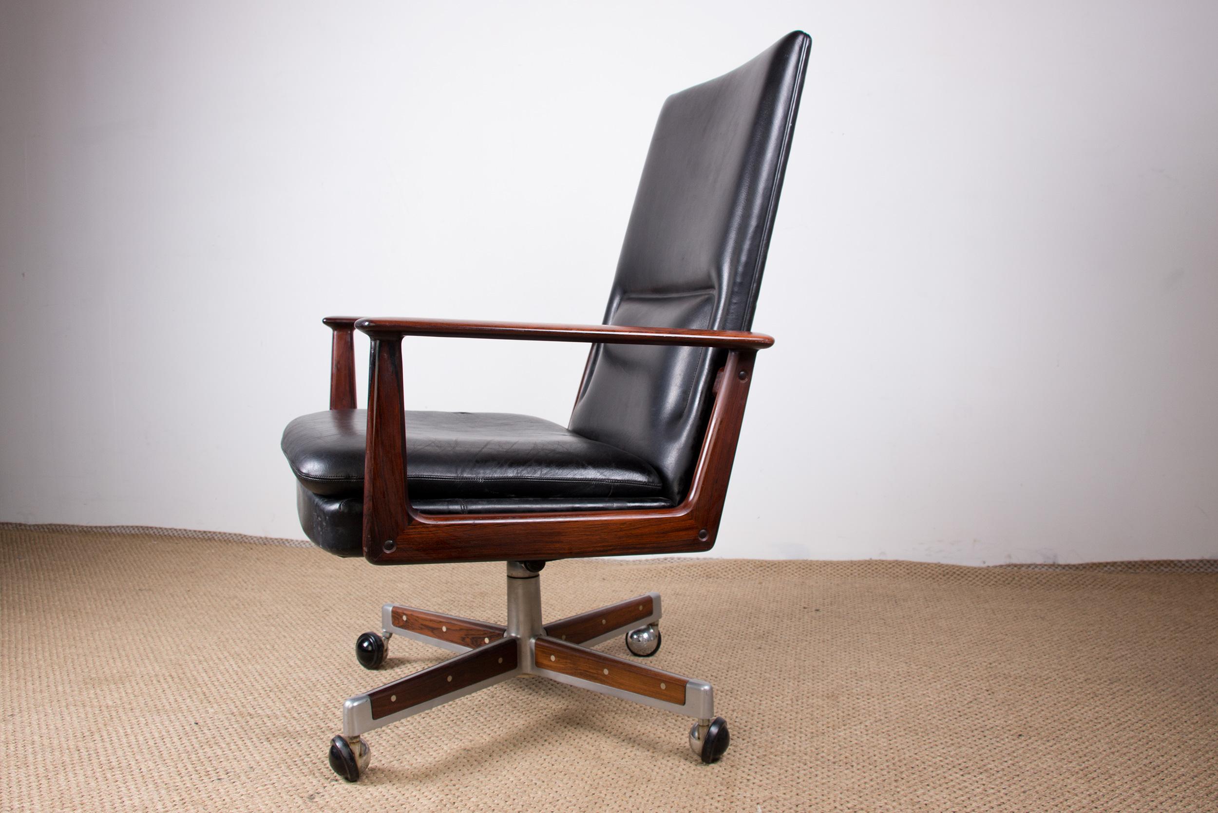 Large Danish Rio Rosewood & Leather Model 419 Desk Chair by Arne Vodder Sibast 6