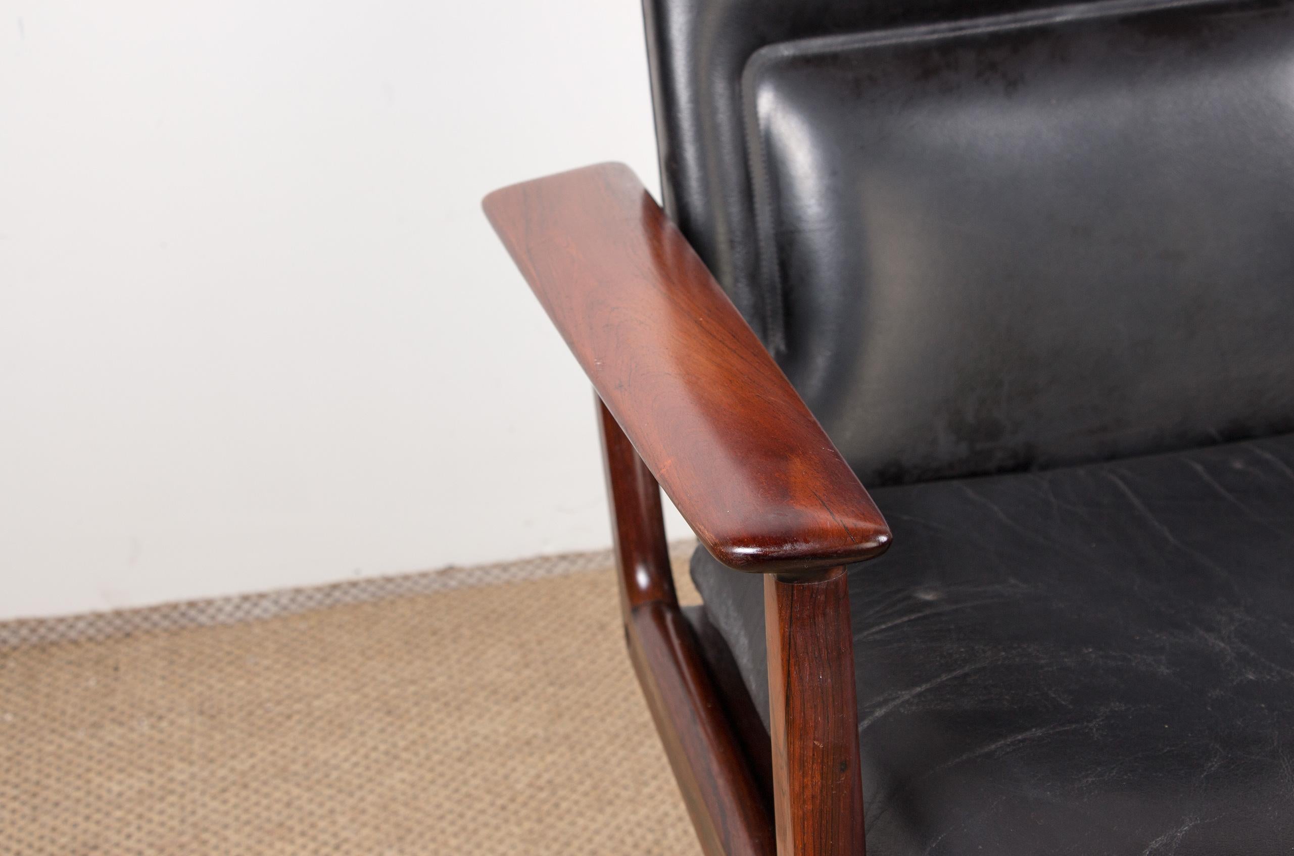Scandinavian Modern Large Danish Rio Rosewood & Leather Model 419 Desk Chair by Arne Vodder Sibast