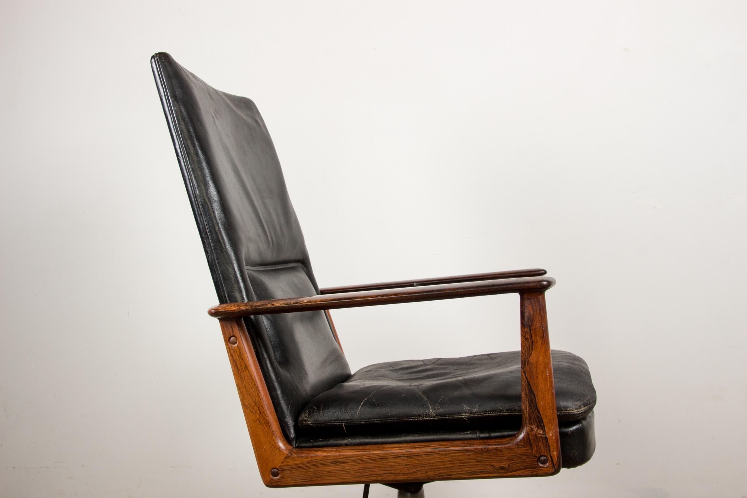Large Danish Rosewood and Leather Office Armchair Model 419, Arne Vodder Sibast 5
