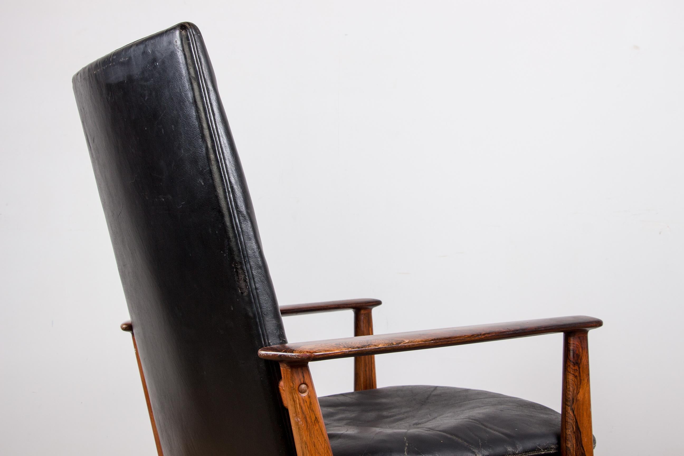 Large Danish Rosewood and Leather Office Armchair Model 419, Arne Vodder Sibast 7