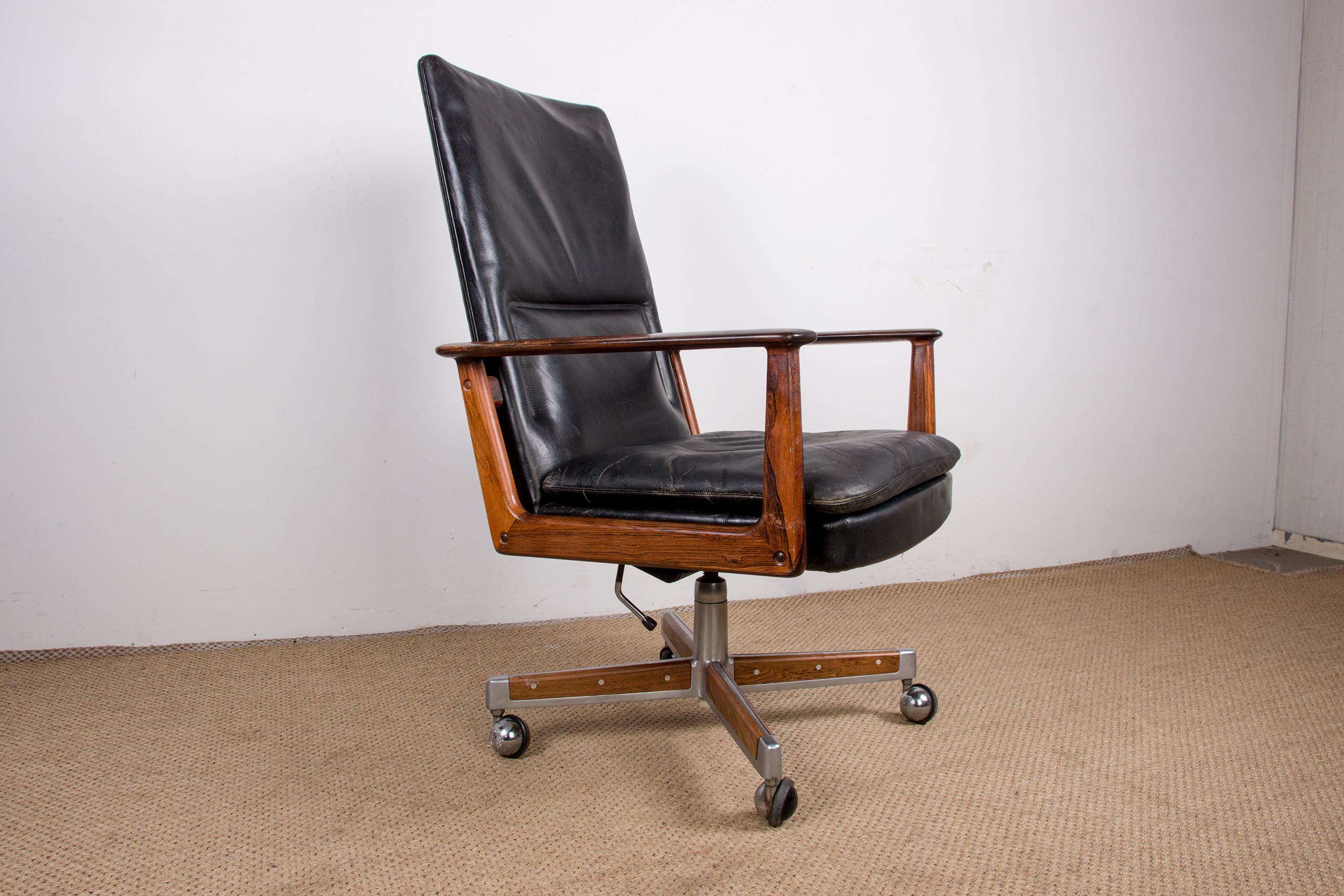 Large Danish Rosewood and Leather Office Armchair Model 419, Arne Vodder Sibast 1