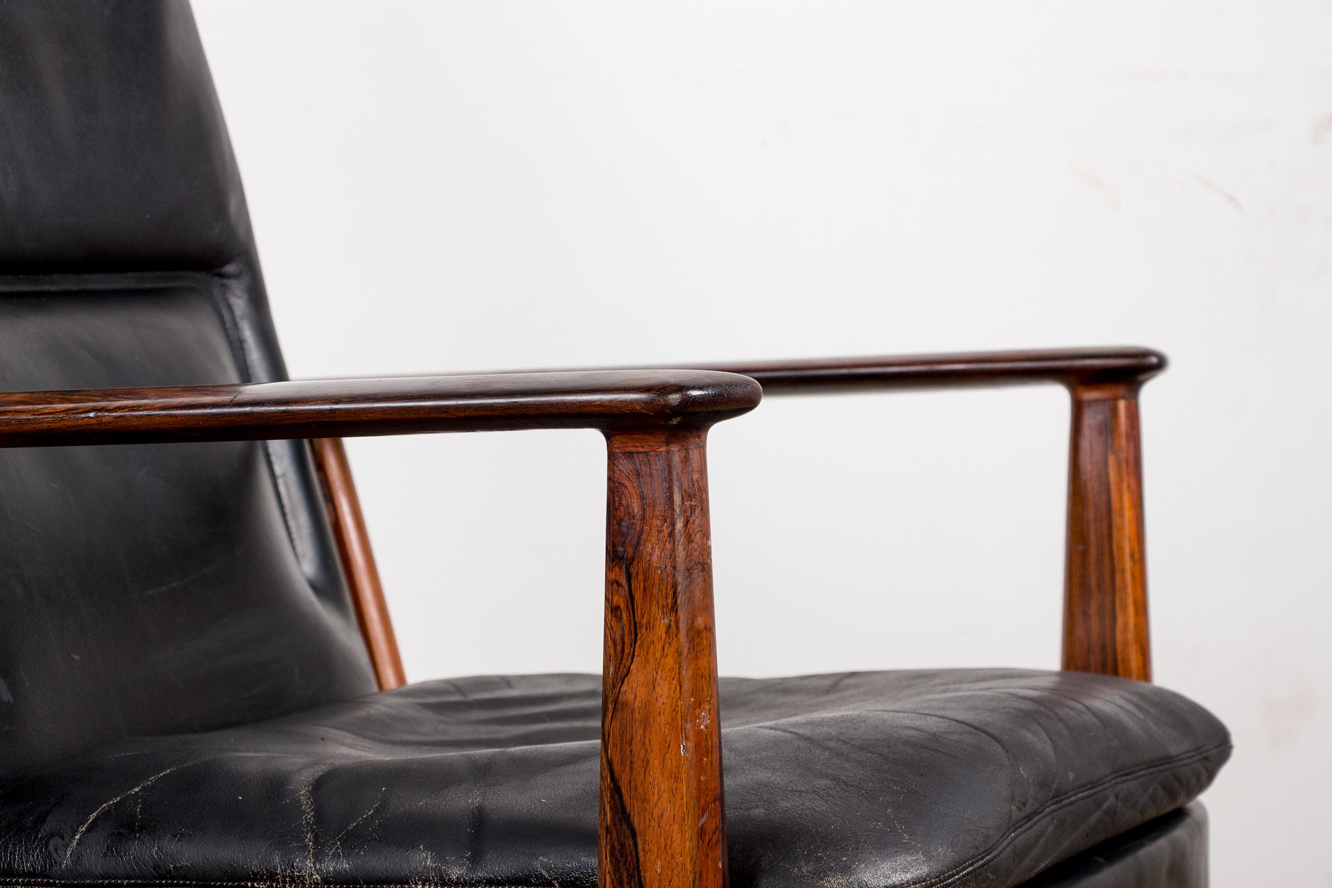 Large Danish Rosewood and Leather Office Armchair Model 419, Arne Vodder Sibast 2