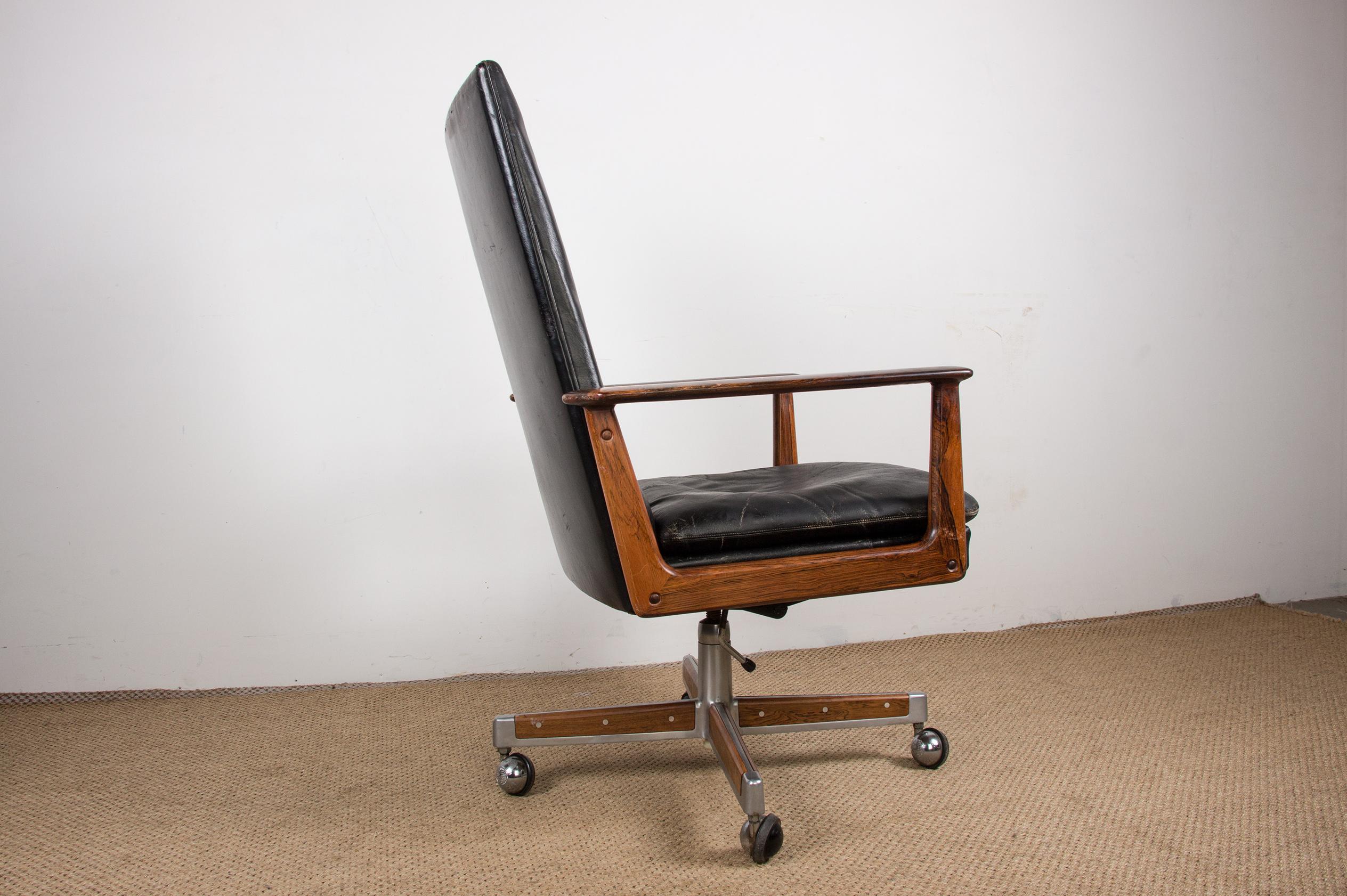 Large Danish Rosewood and Leather Office Armchair Model 419, Arne Vodder Sibast 4