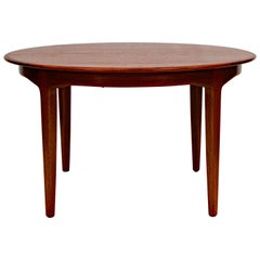 Large Danish Round Teak Dining Table, Three Skirted Leaves and One Unskirted