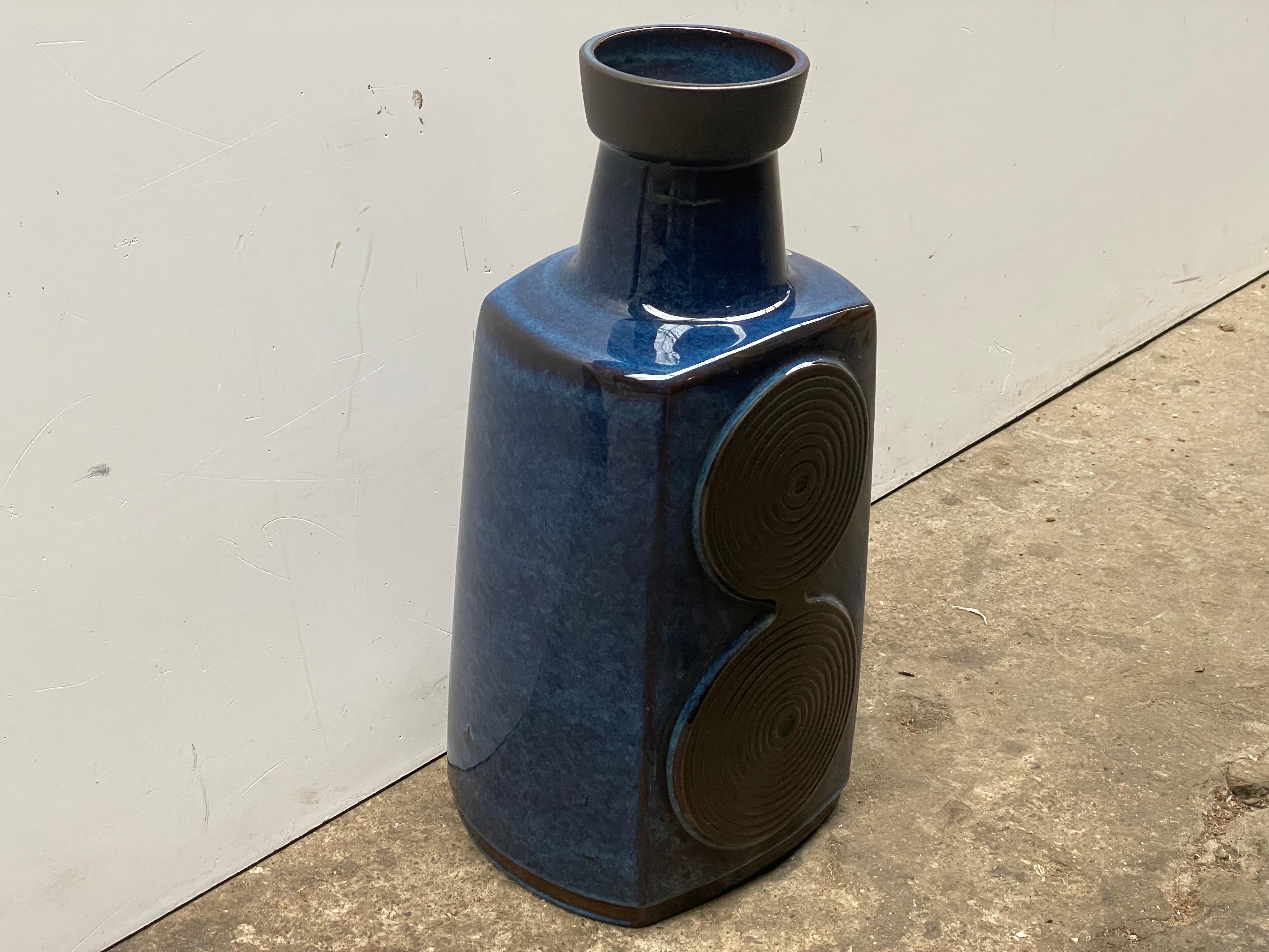 Large Danish Søholm Floor Vase by Einar Johansen with Blue Glossy Glaze, 1960s 2