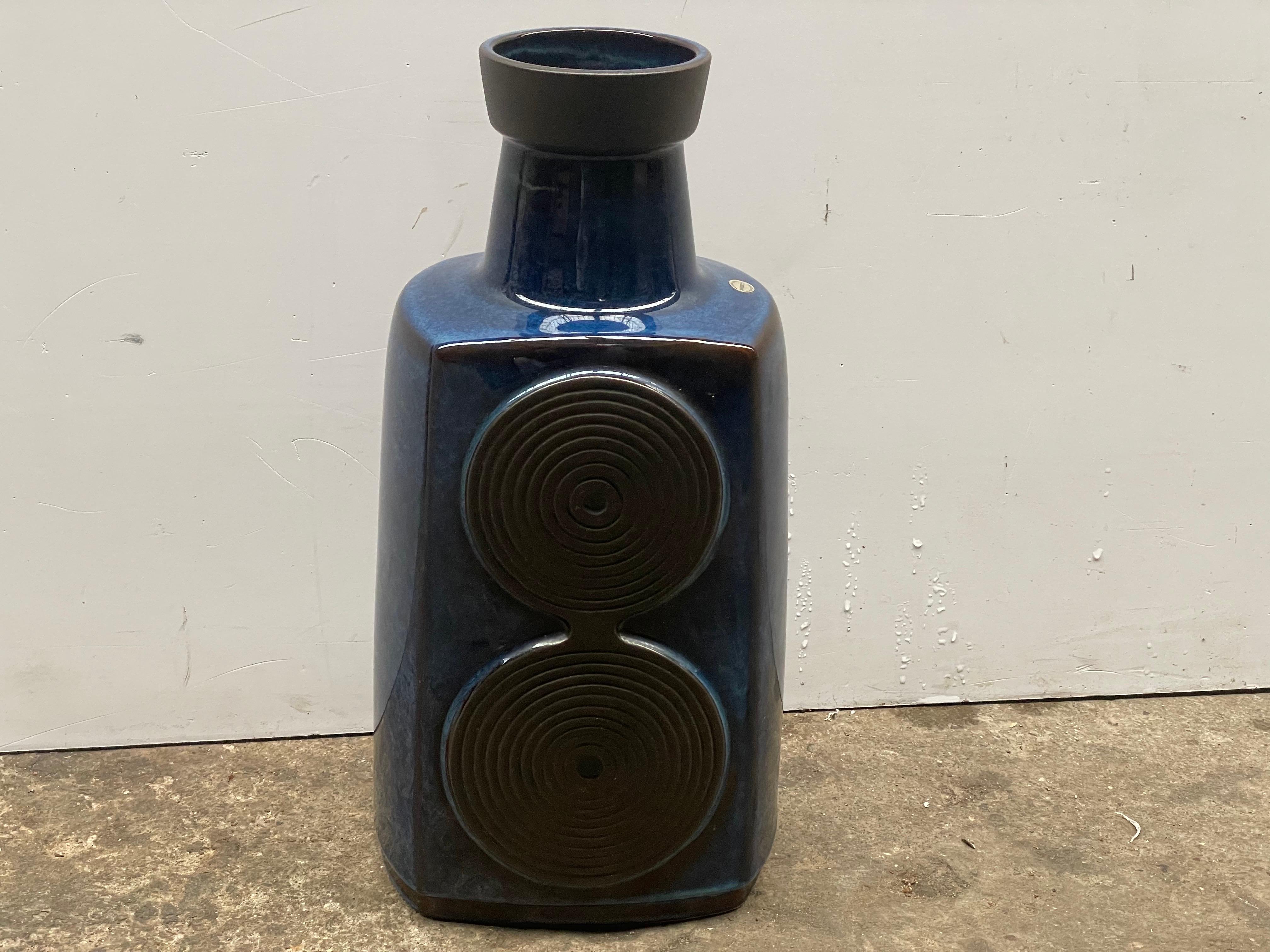 Large Danish Søholm Floor Vase by Einar Johansen with Blue Glossy Glaze, 1960s 3