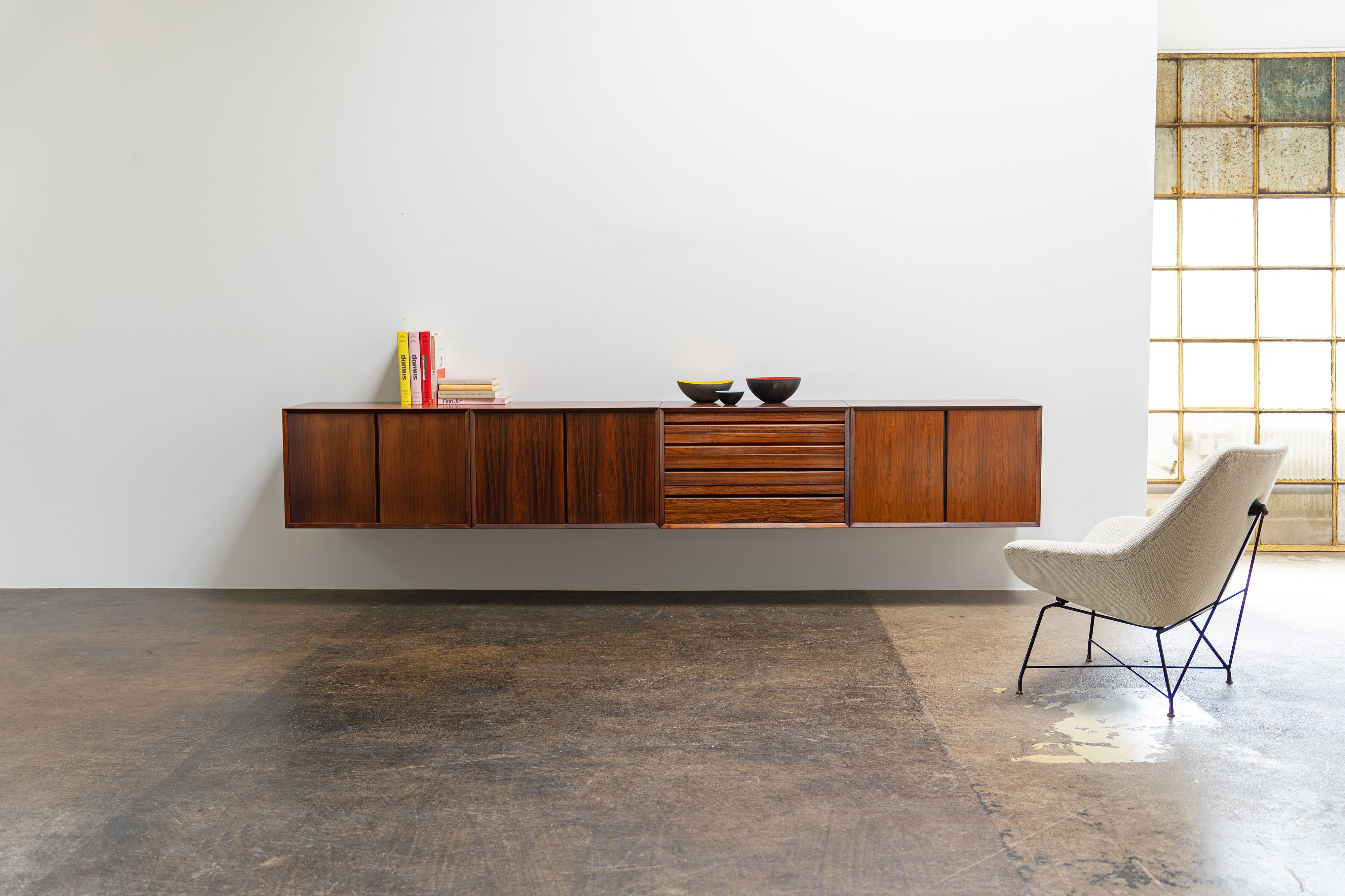 Large Danish Sideboard by Poul Cadovius Rosewood Wall-Mounted 1960s 9