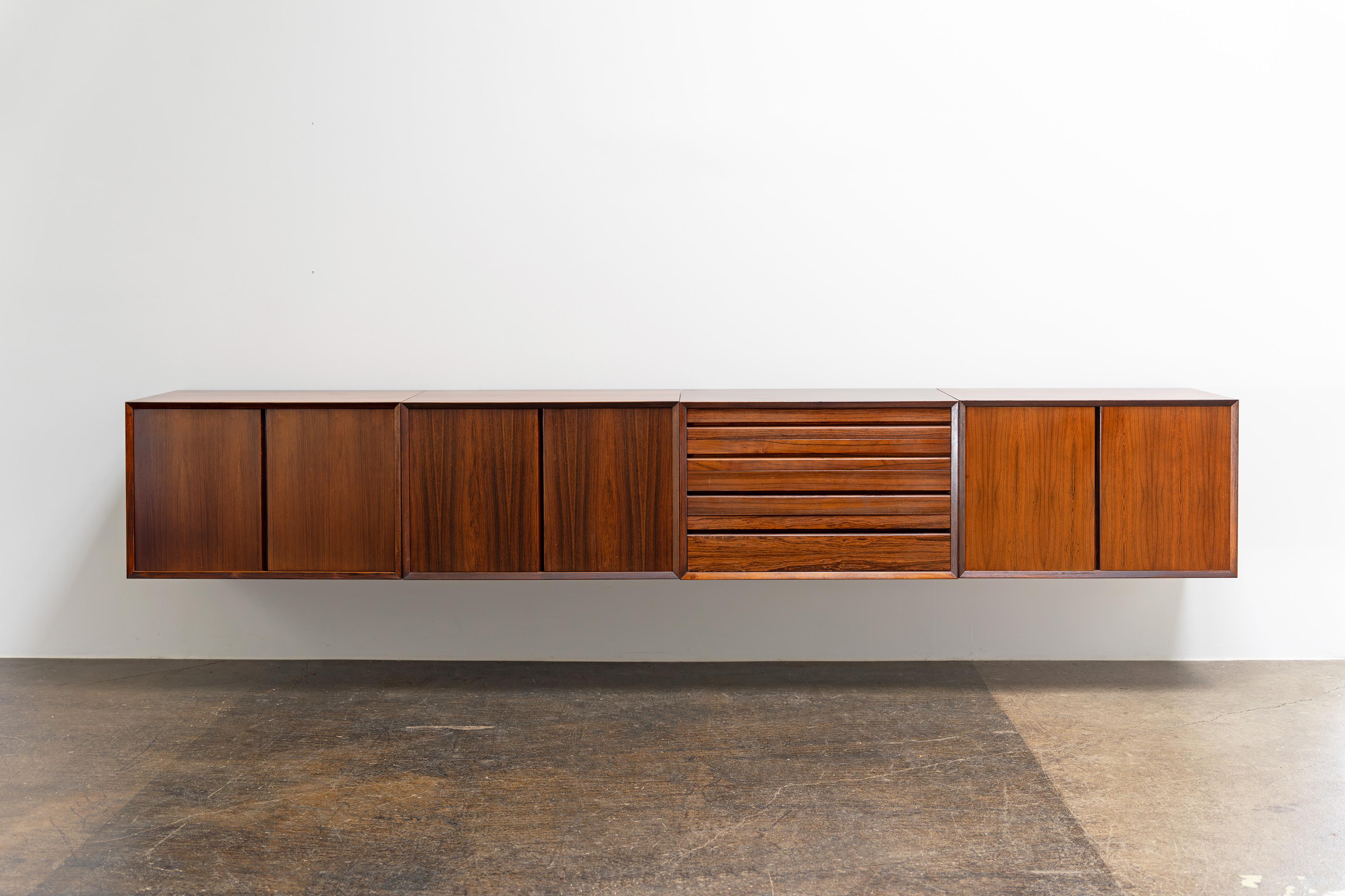 Scandinavian Modern Large Danish Sideboard by Poul Cadovius Rosewood Wall-Mounted 1960s
