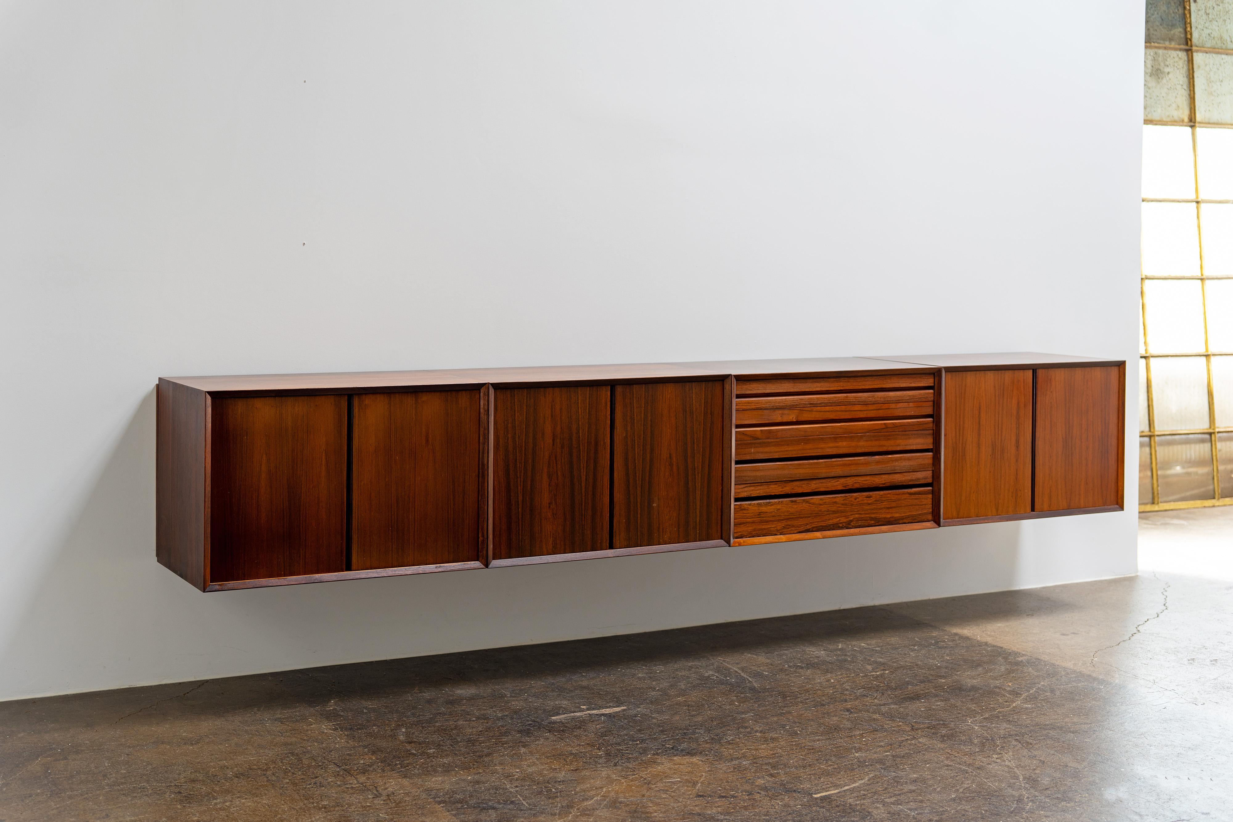 Large Danish Sideboard by Poul Cadovius Rosewood Wall-Mounted 1960s 1