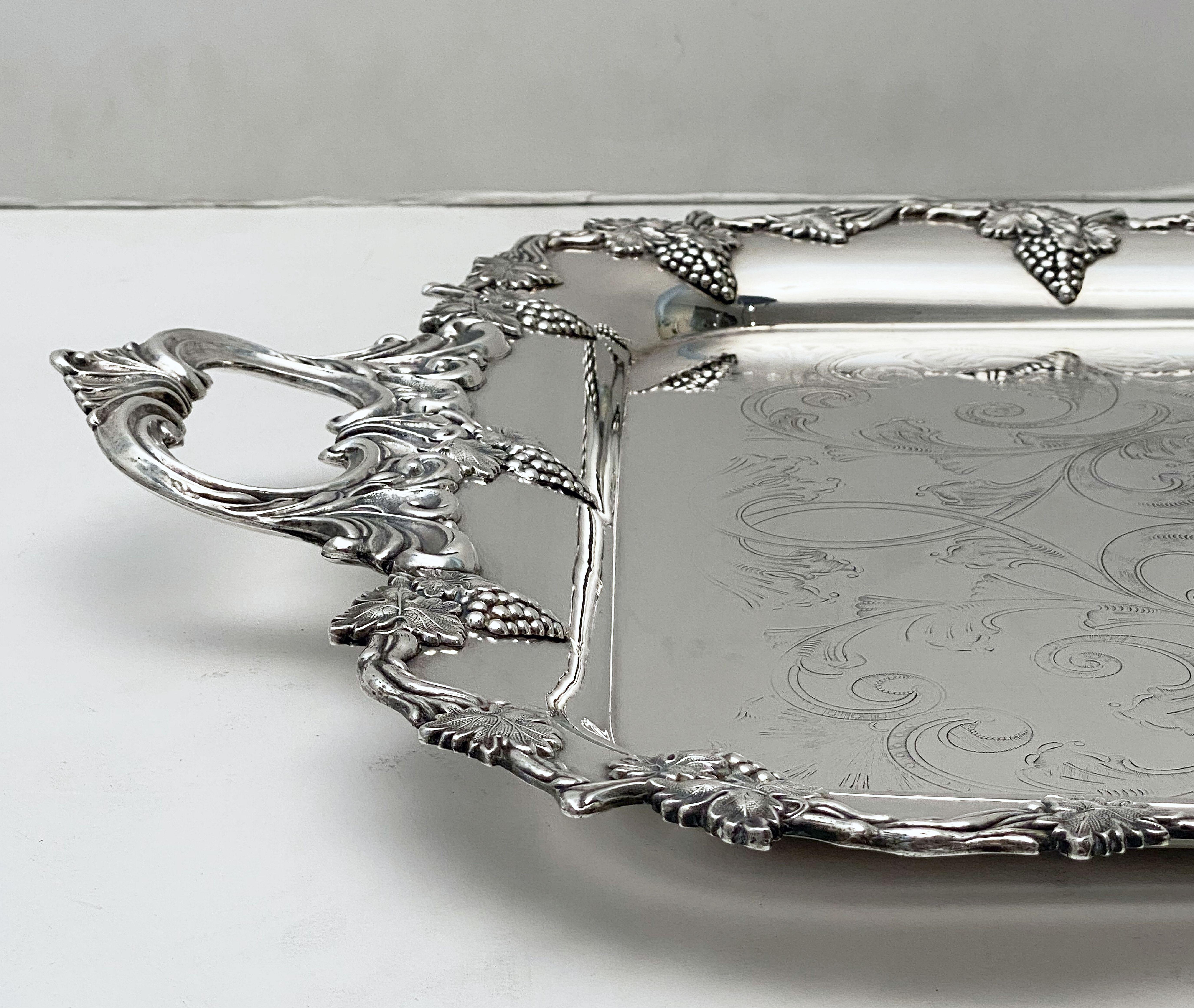 20th Century Large Danish Silver Rectangular Serving or Drinks Tray