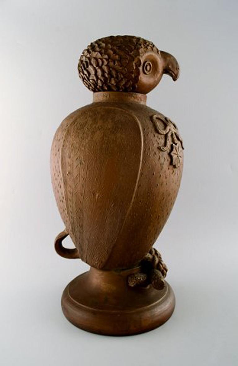 Large Danish Skotterup Owl with Removable Head of Glazed Earthenware In Good Condition For Sale In Copenhagen, DK