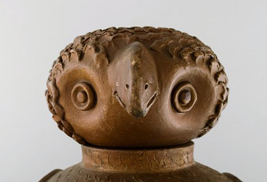 20th Century Large Danish Skotterup Owl with Removable Head of Glazed Earthenware For Sale