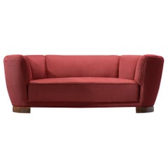 Large Danish Sofa in Original Red Upholstery, 1940s