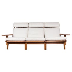 Large Danish Sofa, solid oak and fabric, model GE375 by Hans Wegner/Getama 1960.
