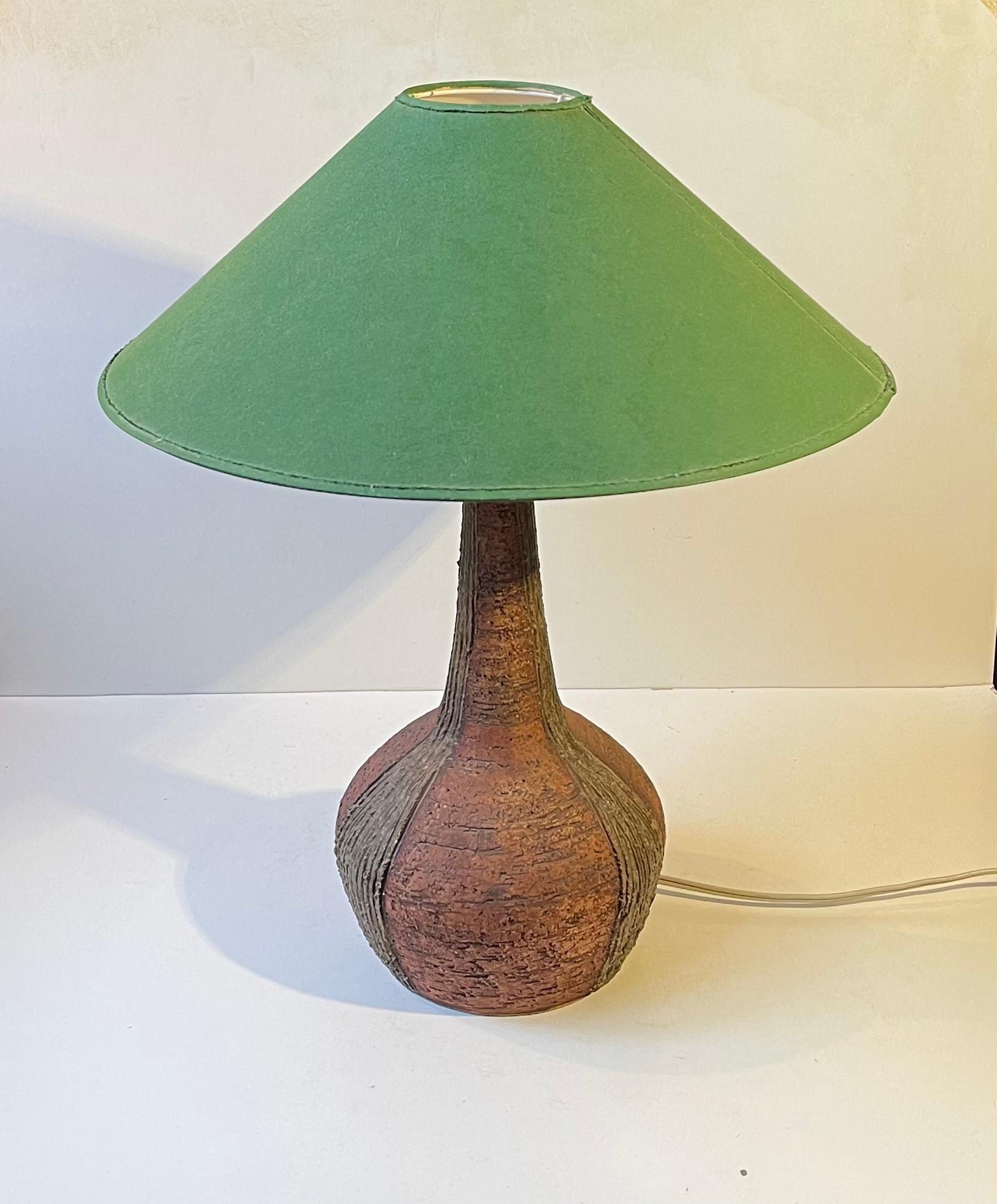 Large Danish Stoneware Table Lamp w. Green Shade by Sejer, 1970s For Sale 5