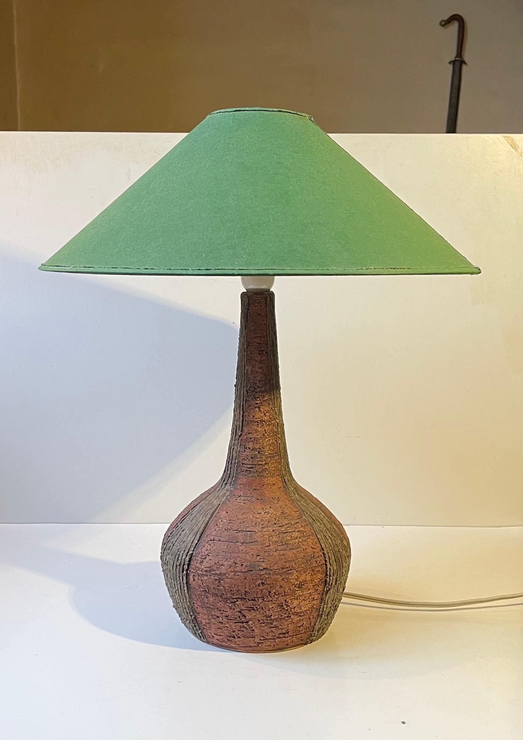 Large Danish Stoneware Table Lamp w. Green Shade by Sejer, 1970s For Sale 6