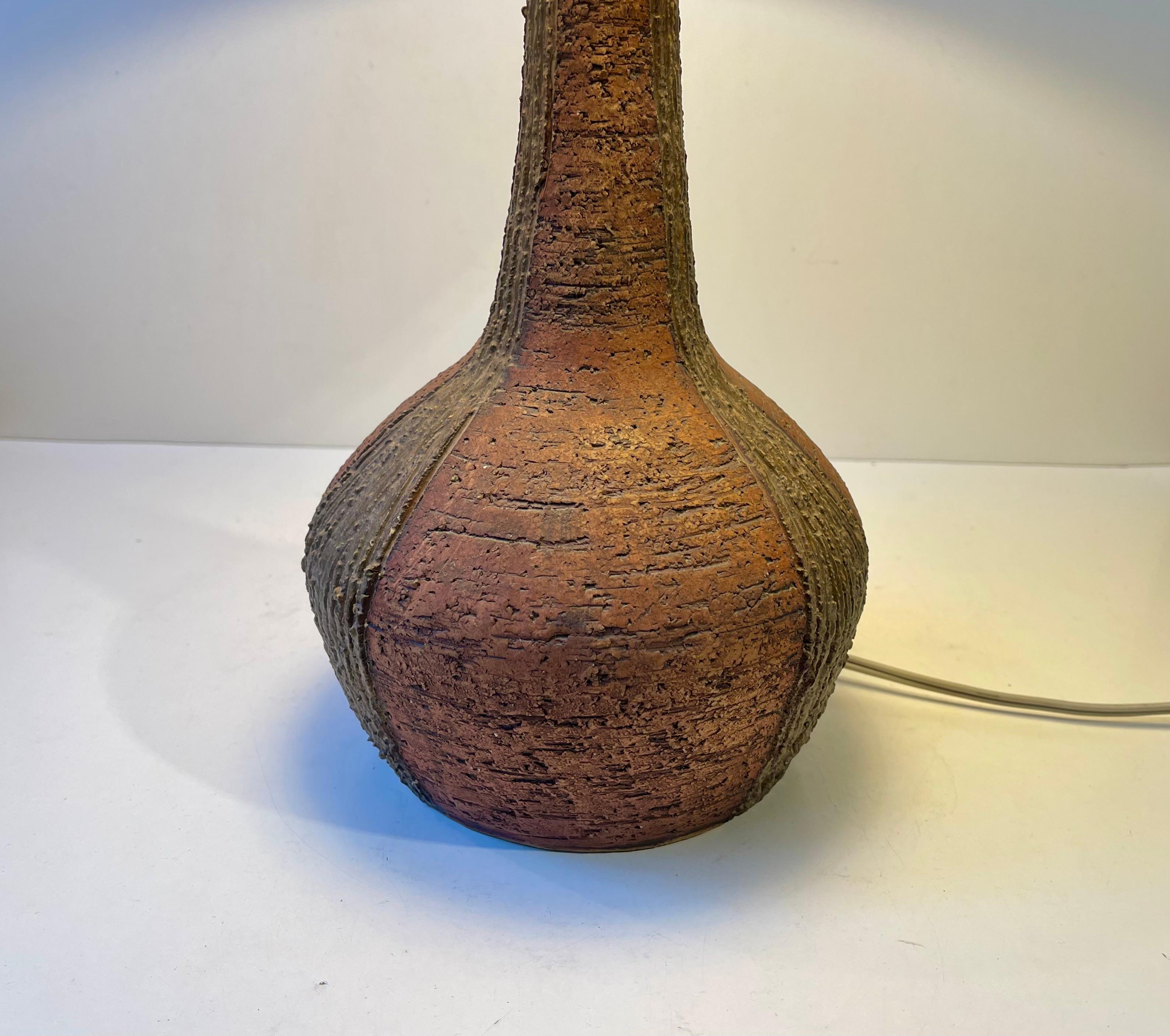 Large Danish Stoneware Table Lamp w. Green Shade by Sejer, 1970s For Sale 7